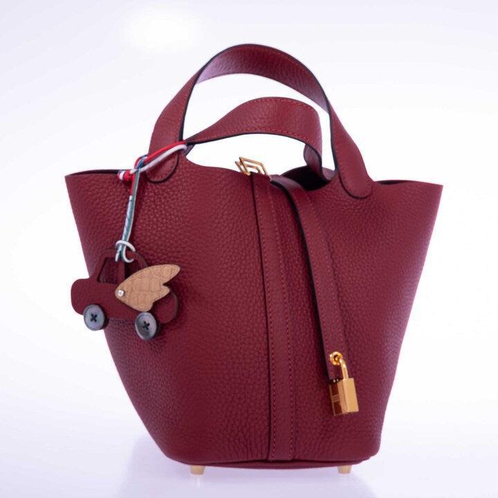 Hermès petit h Winged Car Charm Rouge H and Chai Alligator Mother of Pearl Buttons
