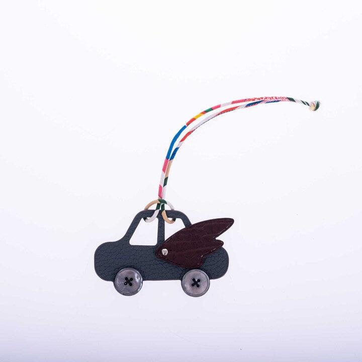 Hermès petit h Winged Car Charm Vert Amande Tog and Chocolate Alligator Mother of Pearl Buttons