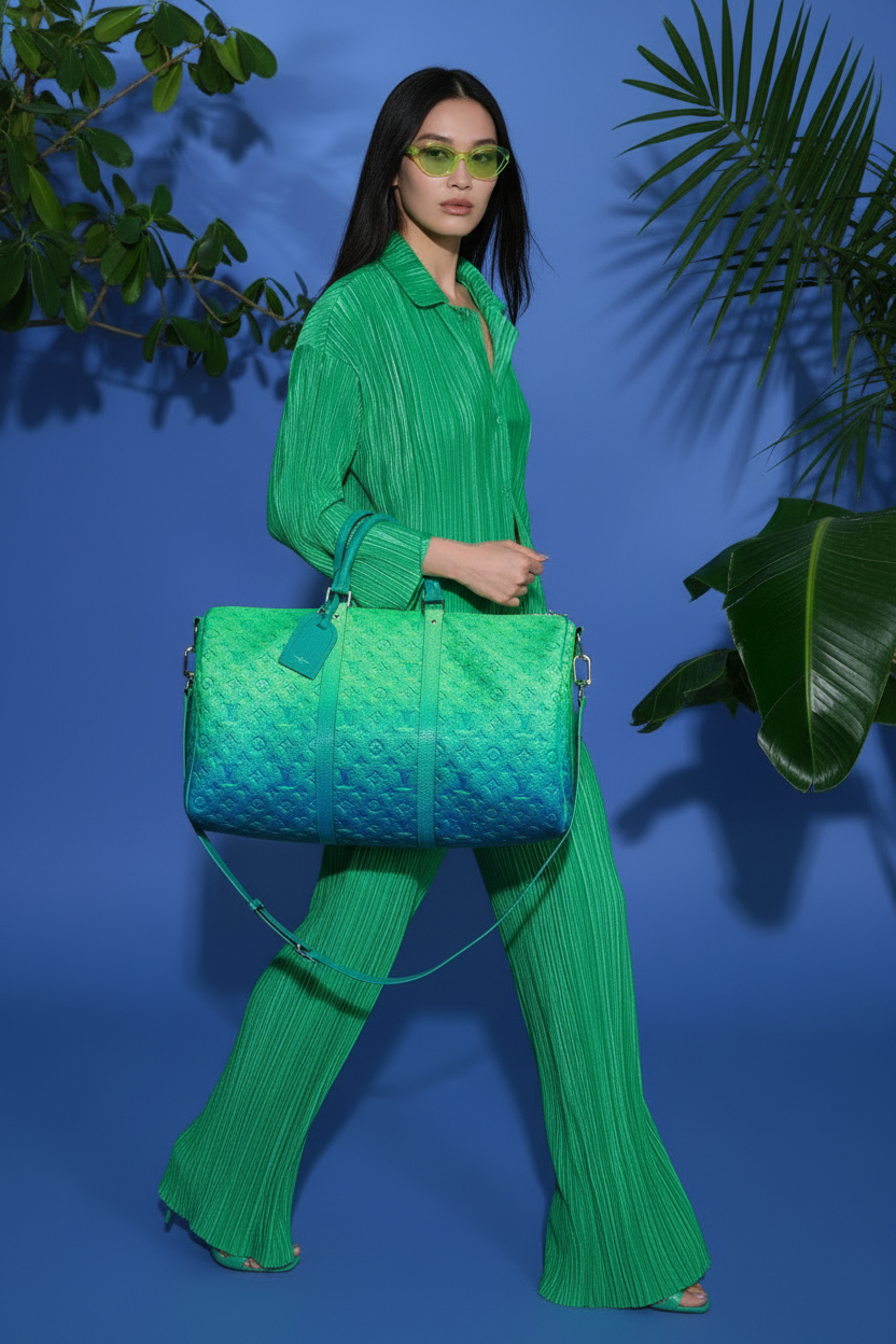 Louis Vuitton x Virgil Abloh Bandoulière 50 Blue Green Monogram Taurillon Illusion Silver Hardware