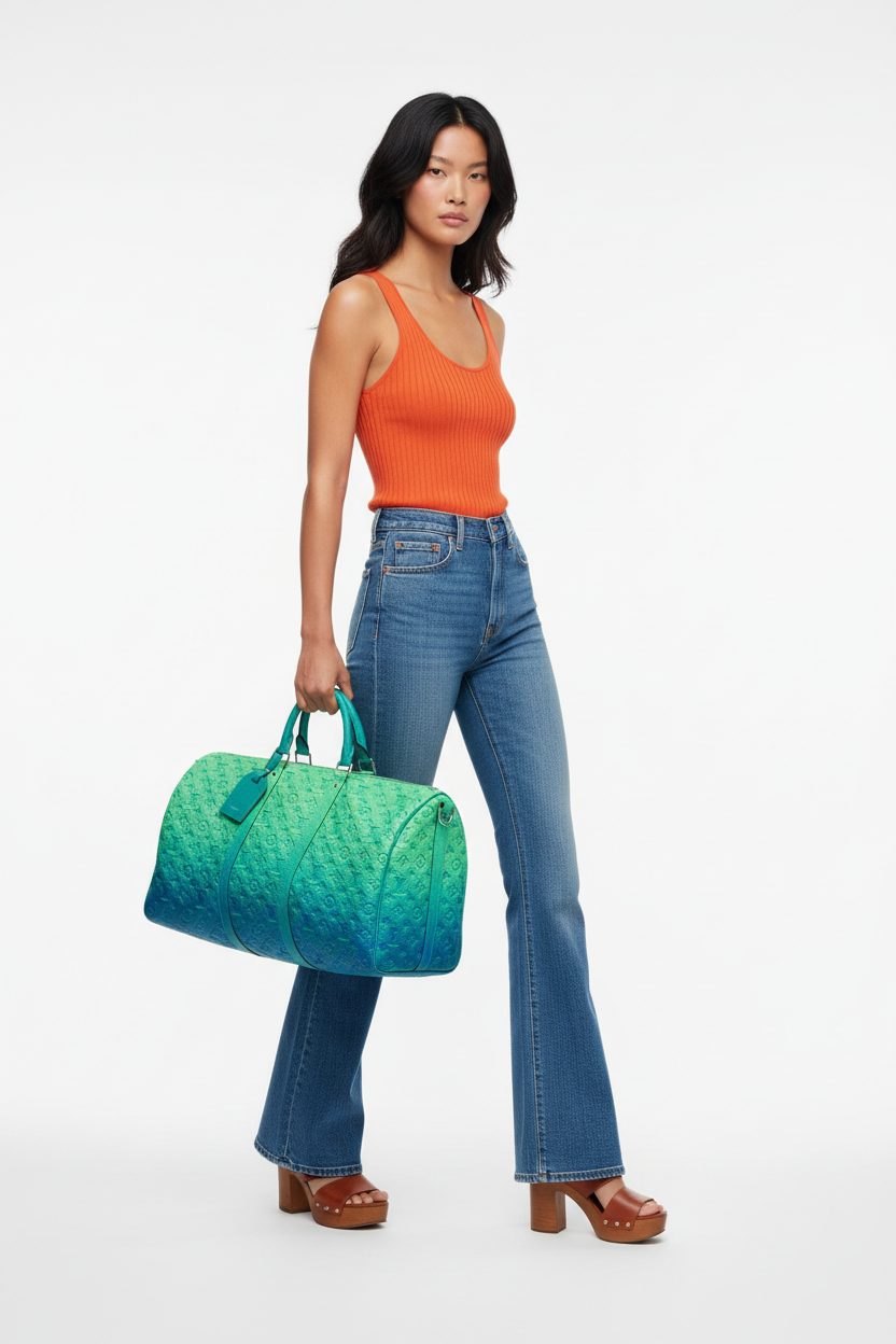 Louis Vuitton x Virgil Abloh Bandoulière 50 Blue Green Monogram Taurillon Illusion Silver Hardware