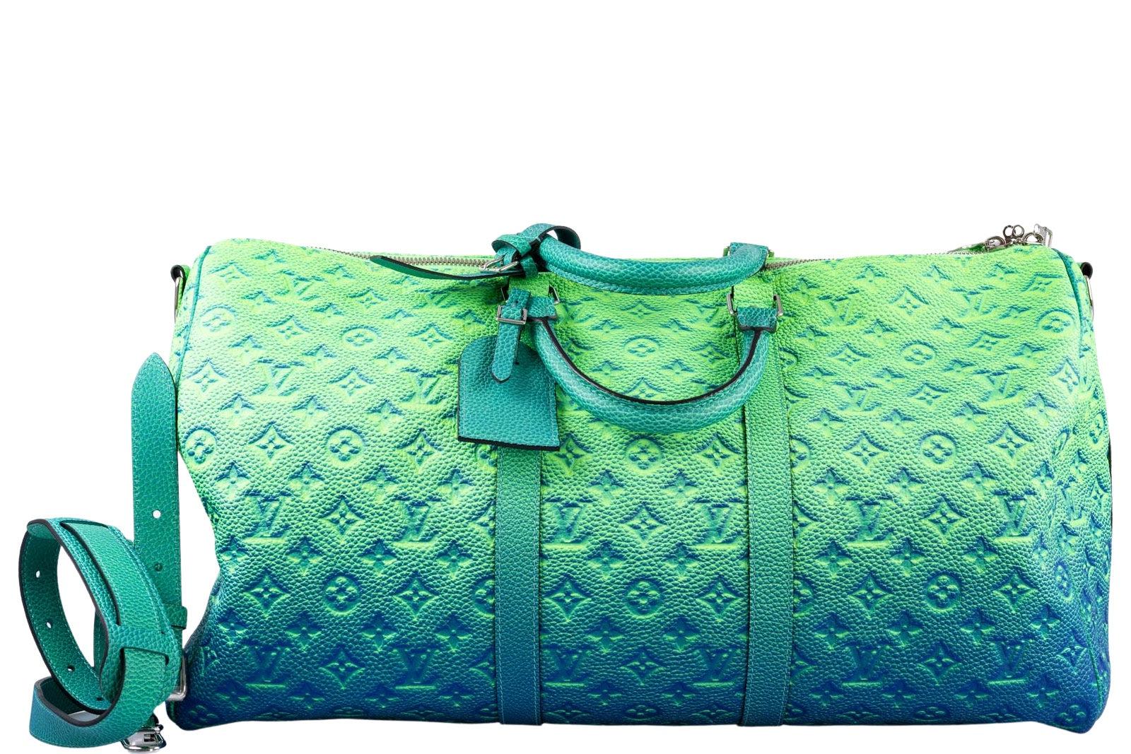 Louis Vuitton x Virgil Abloh Keepall 50B Blue and Green Monogram Taurillon Illusion Silver Hardware