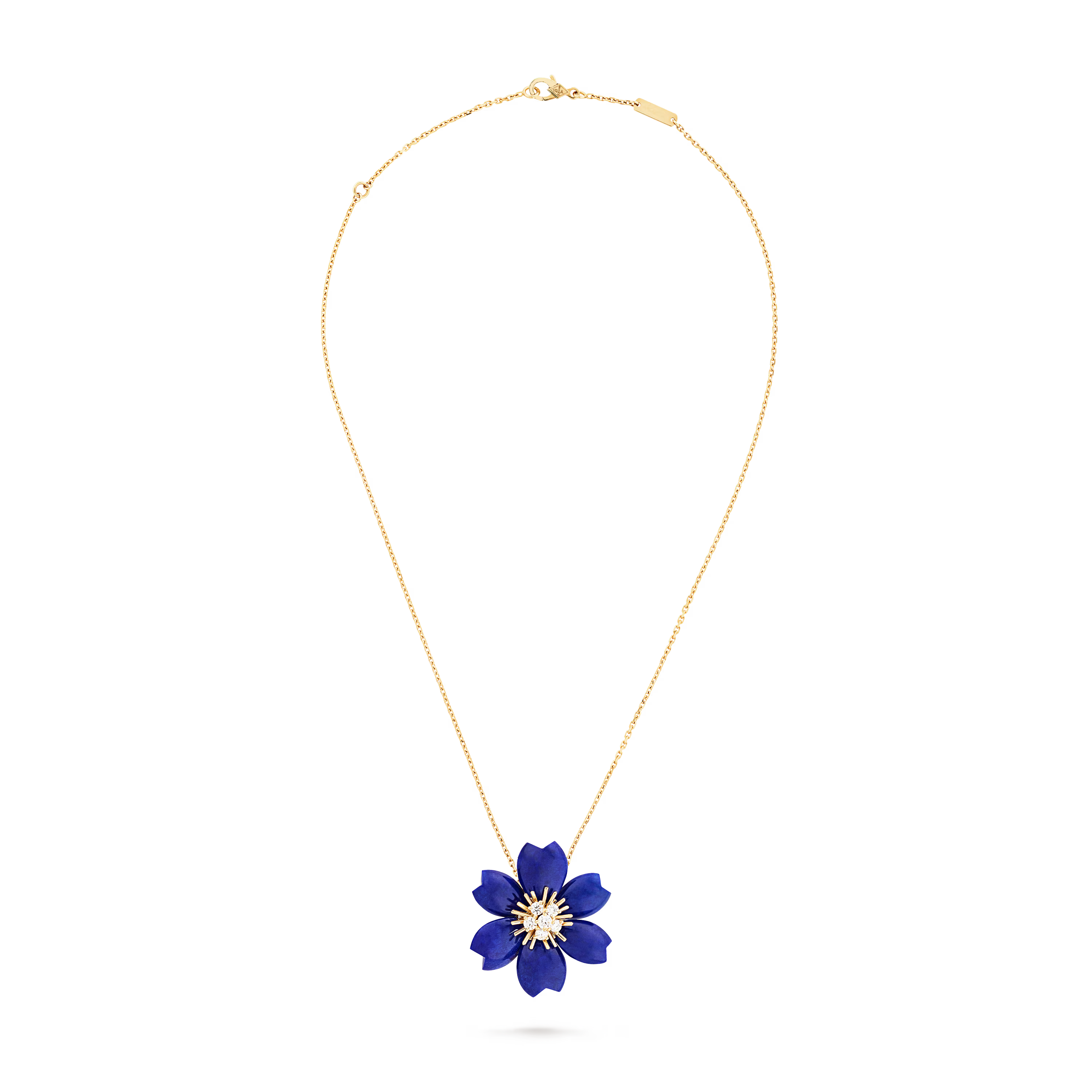 Van Cleef & Arpels Rose de Noël Clip Pendant Small Model Lapis Lazuli Diamond 18K Yellow Gold