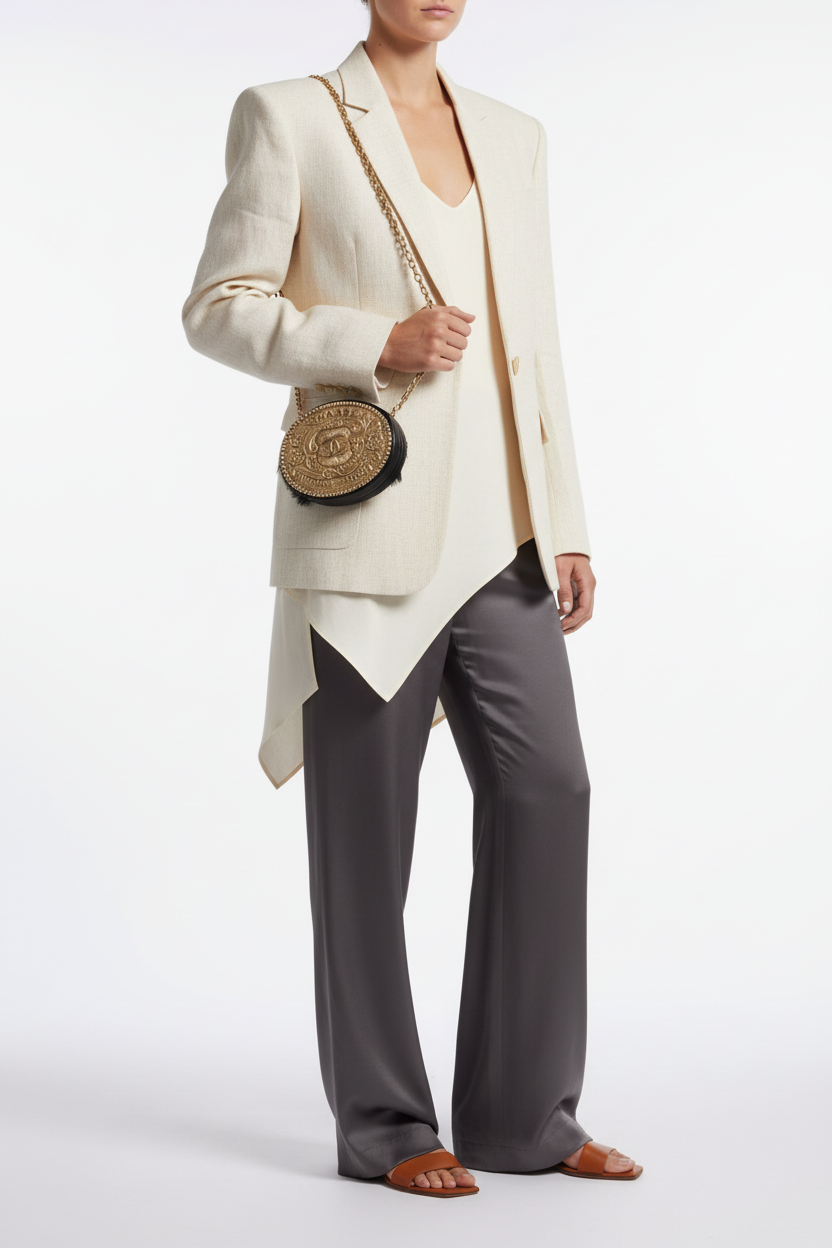 Vintage Chanel Paris-Dallas Black Leather & Pony-hair Belt Buckle Minaudière Palladium Hardware