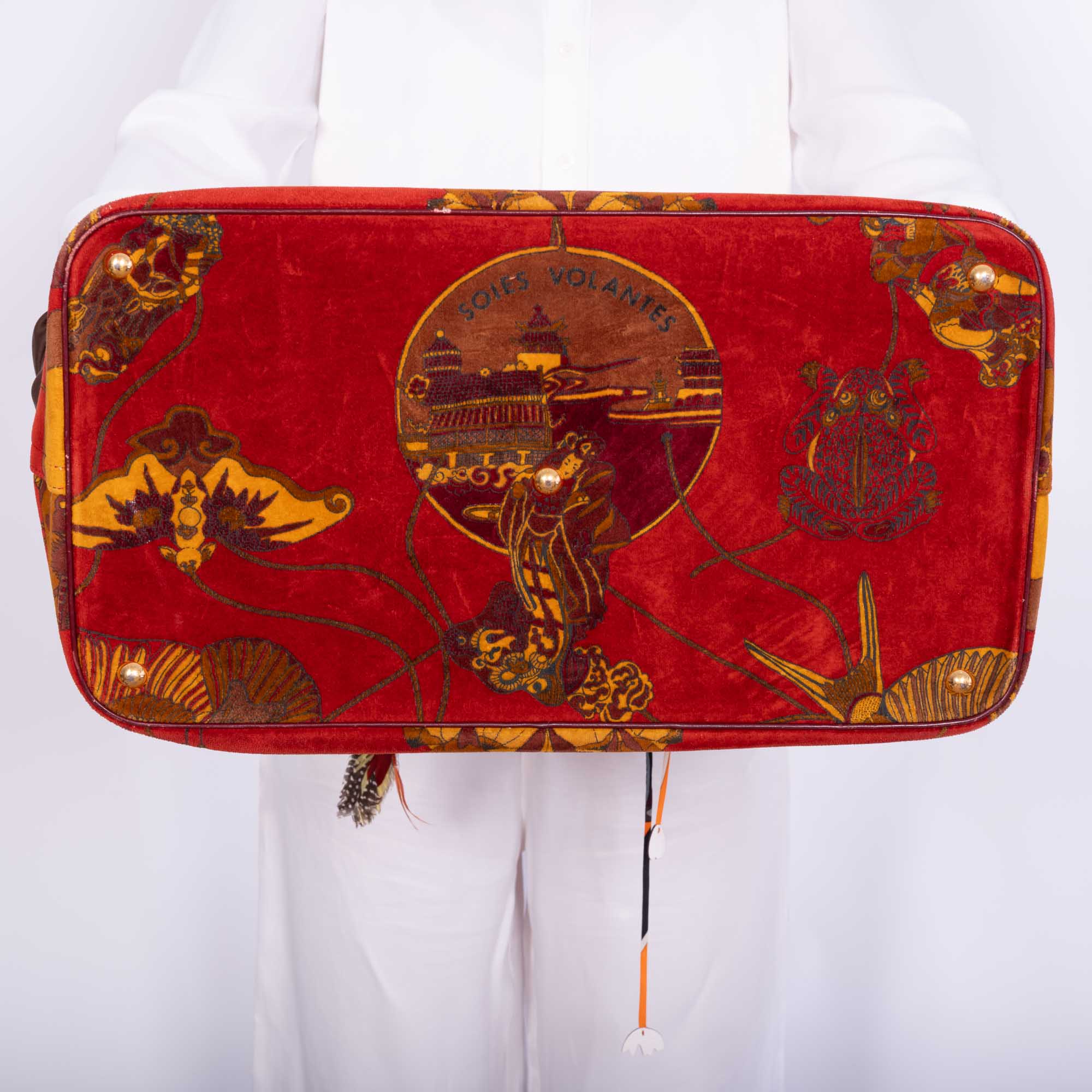 Vintage Hermès Bolide 45 SOIES VOLANTES Rouge H Box and Velvet Travel Bag