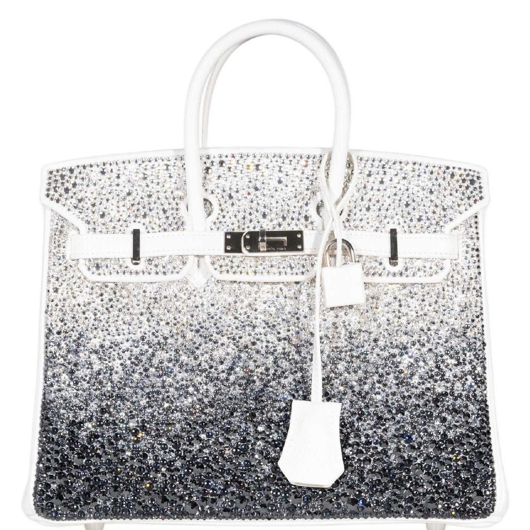 Vintage Hermès Custom Swarovski Crystal Birkin 25 White Epsom Palladium