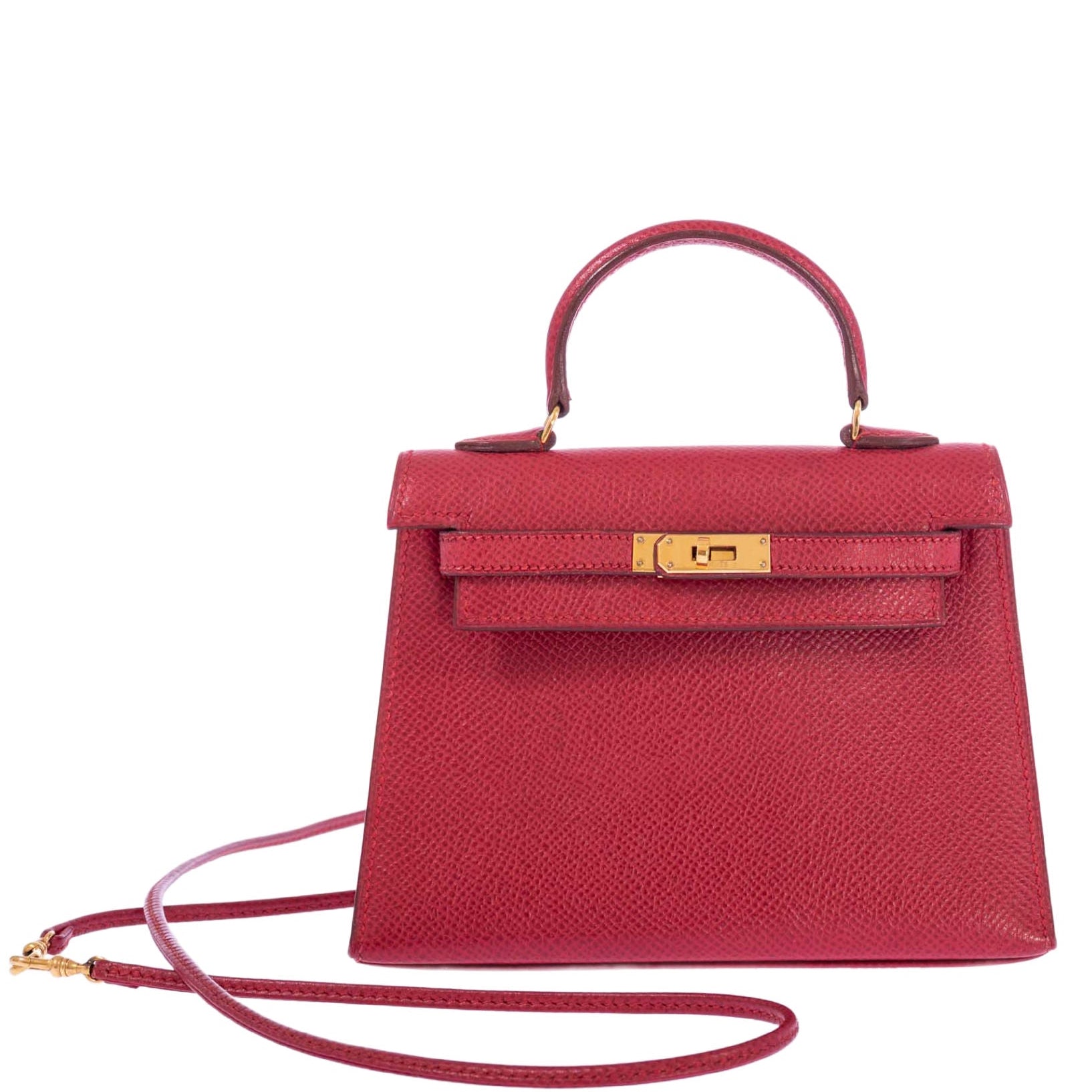 Vintage Hermès Kelly 15 Sellier Micro Rouge Vif Courchevel Gold Hardware