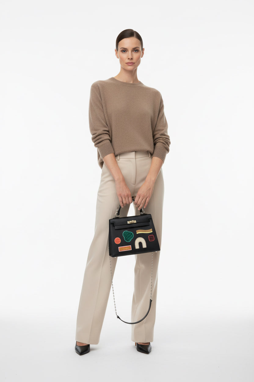 Hermès Kelly 25 Sellier Broderie Colla Noir Swift & Niloticus Crocodile Palladium Hardware