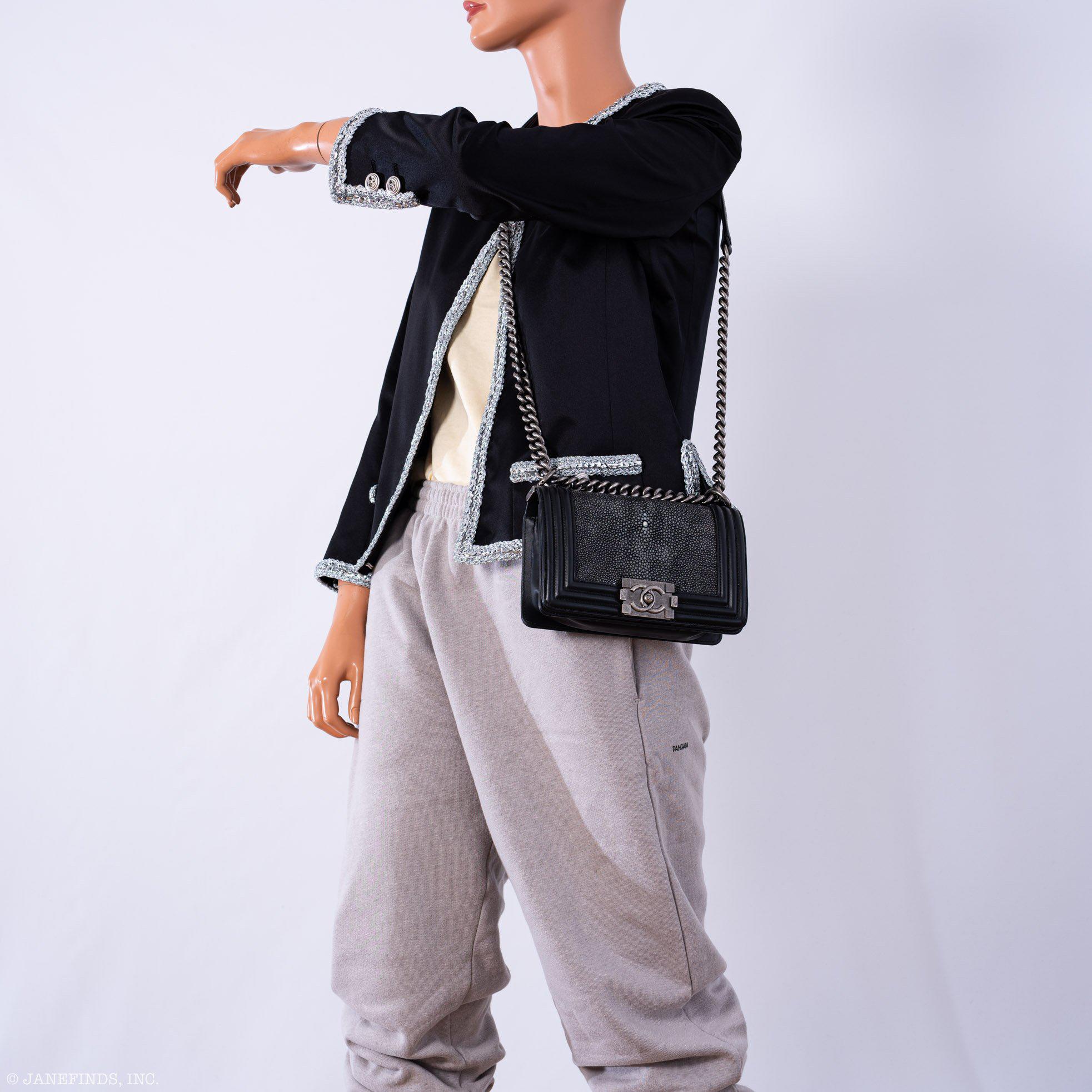 CHANEL Galuchat Stingray Small Boy Flap Black Bag