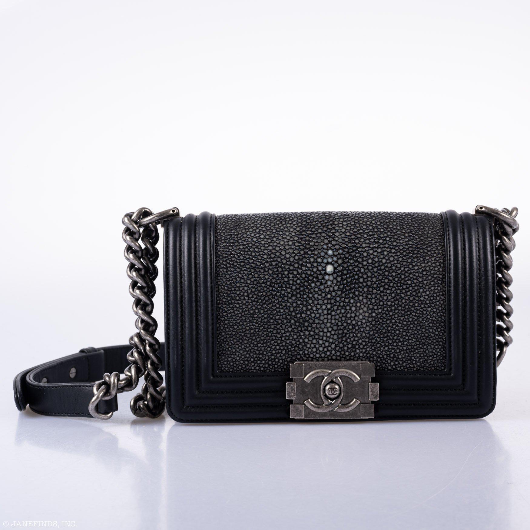 CHANEL Galuchat Stingray Small Boy Flap Black Bag