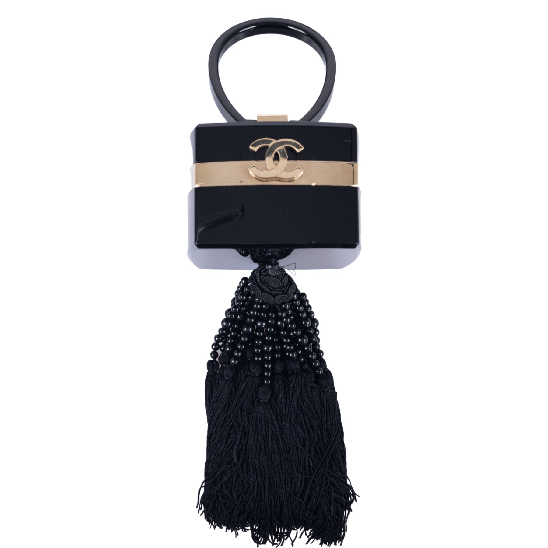 Chanel Vintage Chanel 7 Black Quilted Leather Tassel Pochette