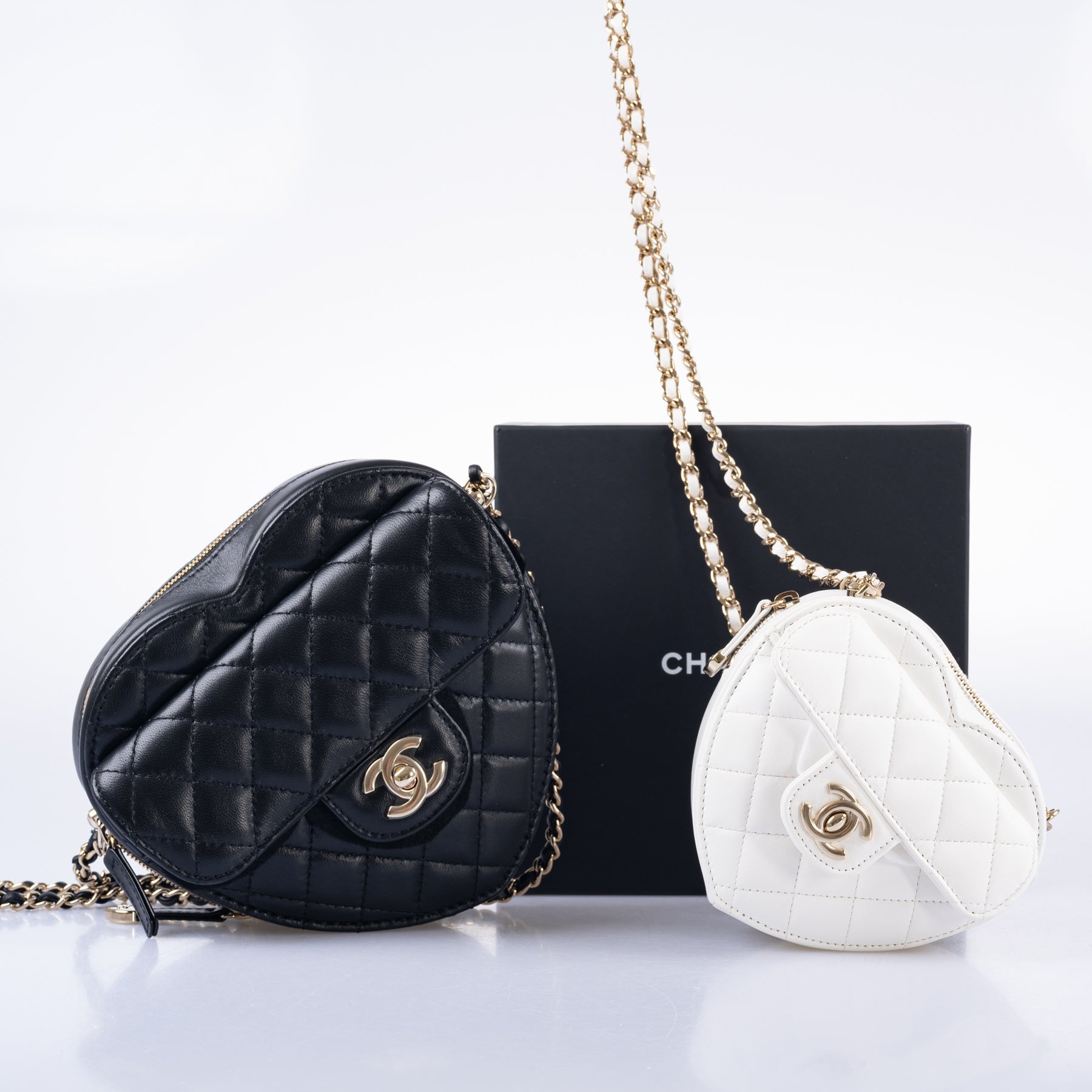 Chanel CC In Love Clutch with Chain White Quilted Lambskin Gold Hardware, 2022