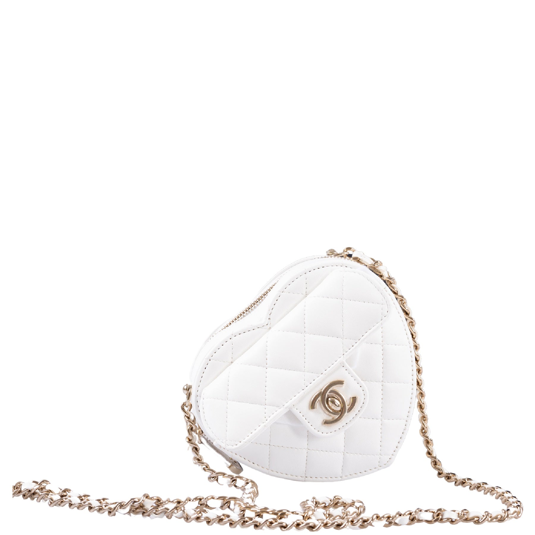 Chanel CC In Love Clutch with Chain White Quilted Lambskin Gold Hardware, 2022