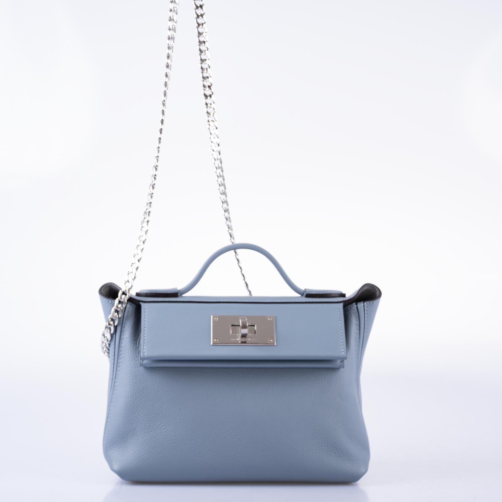 Hermès 24/24 21 Blue Lin Evercolor and Swift Leather Palladium Hardware