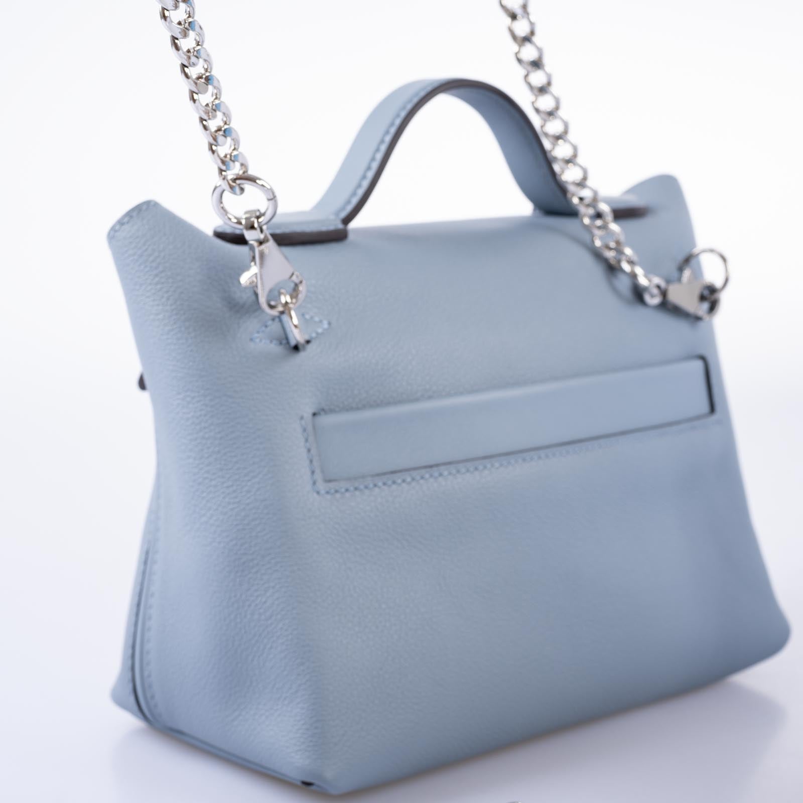 Hermès 24/24 21 Blue Lin Evercolor and Swift Leather Palladium Hardware