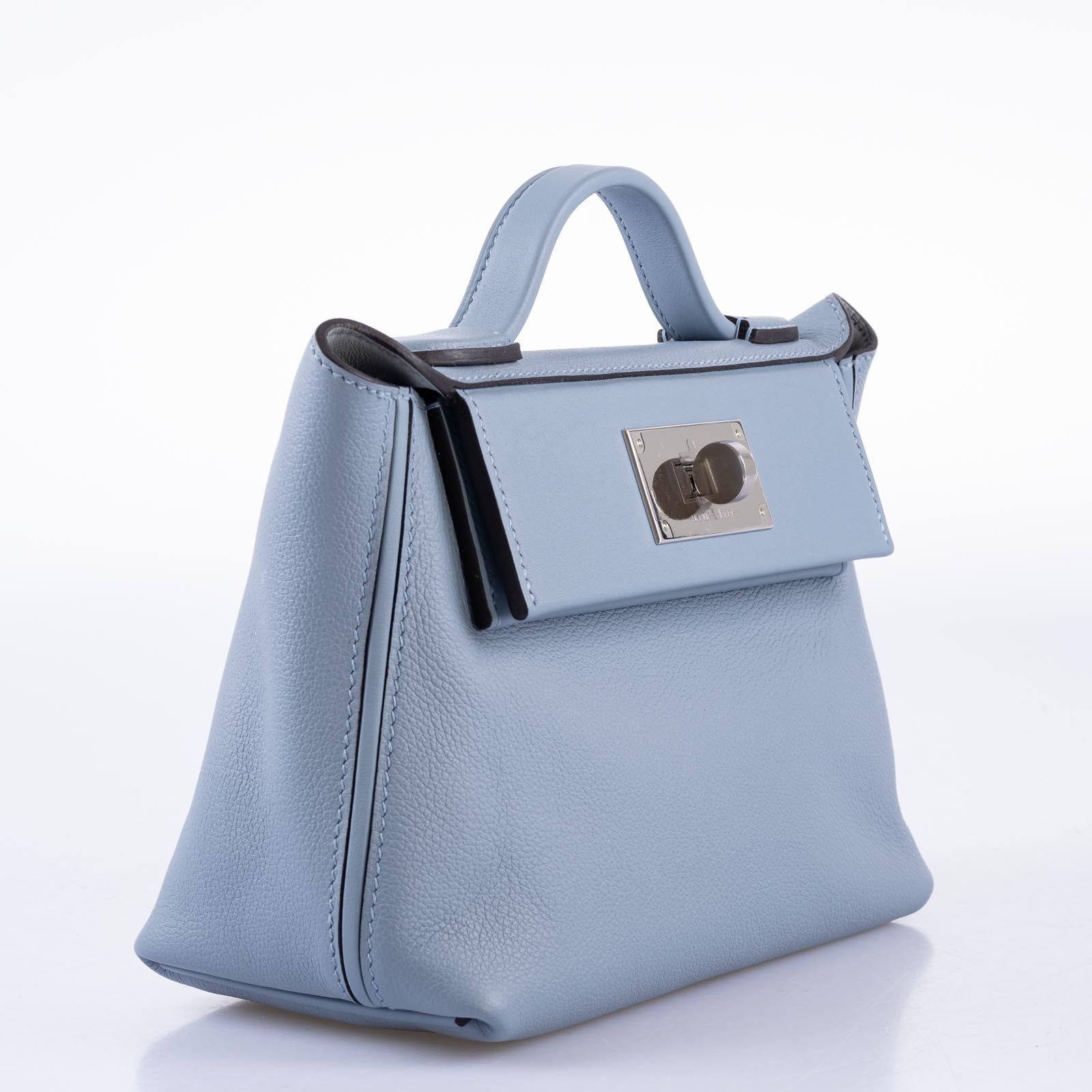 Hermès 24/24 21 Blue Lin Evercolor and Swift Leather Palladium Hardware