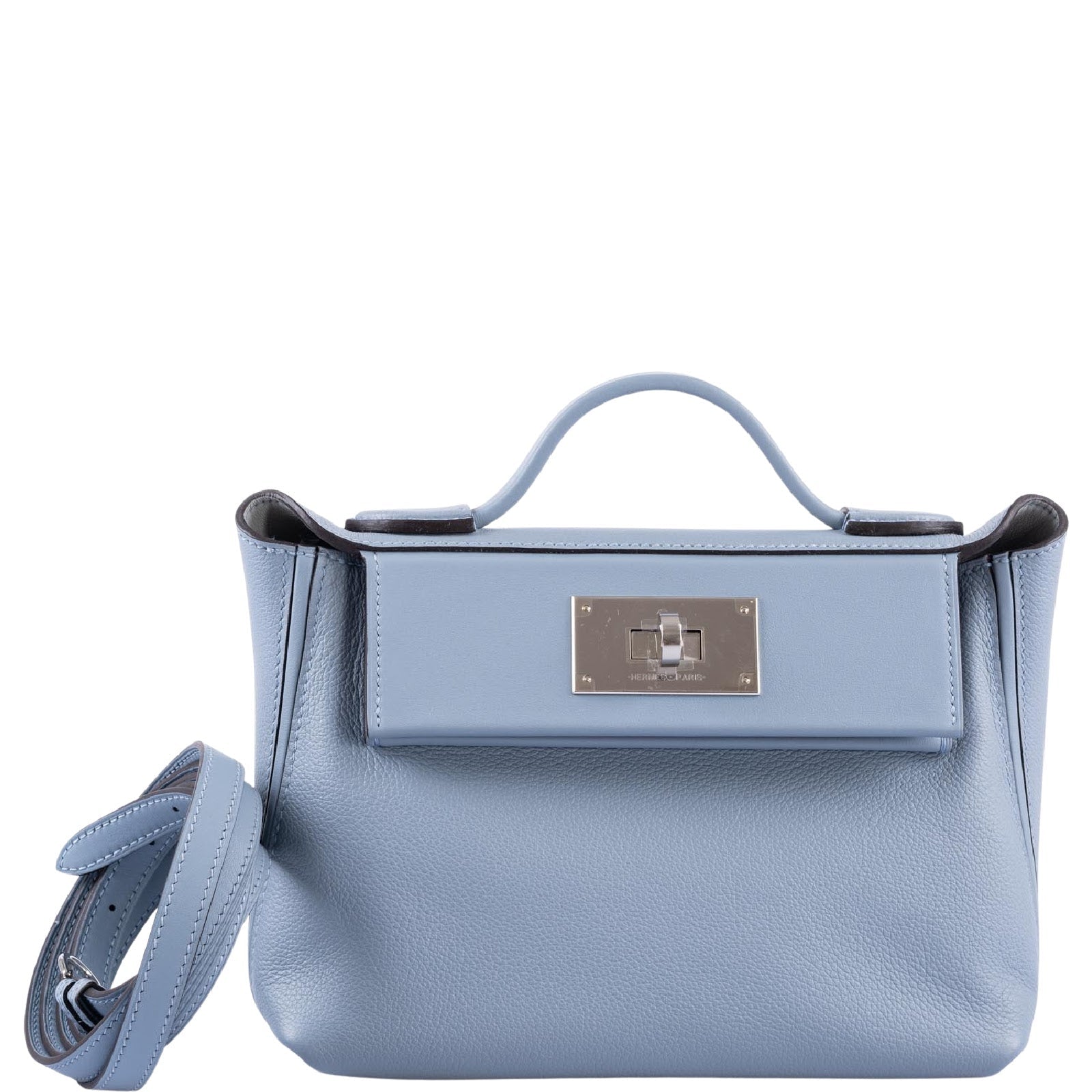 Hermès 24/24 21 Blue Lin Evercolor and Swift Leather Palladium Hardware