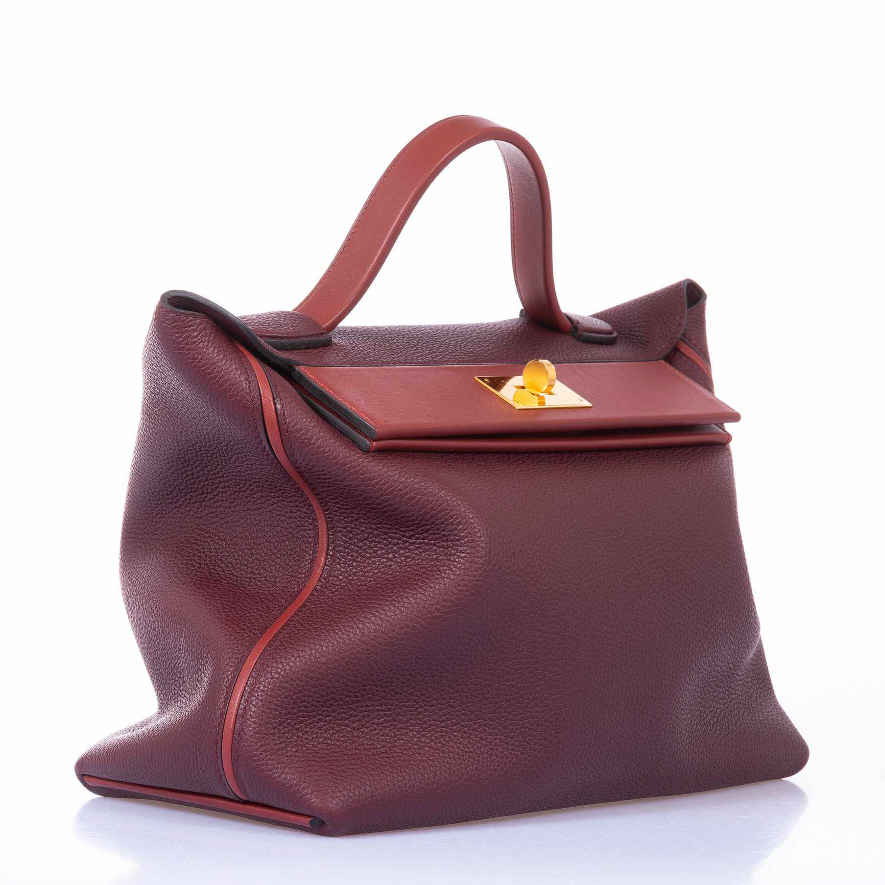 Hermès 24/24 35 Bordeaux & Rouge H Swift & Togo Gold Hardware