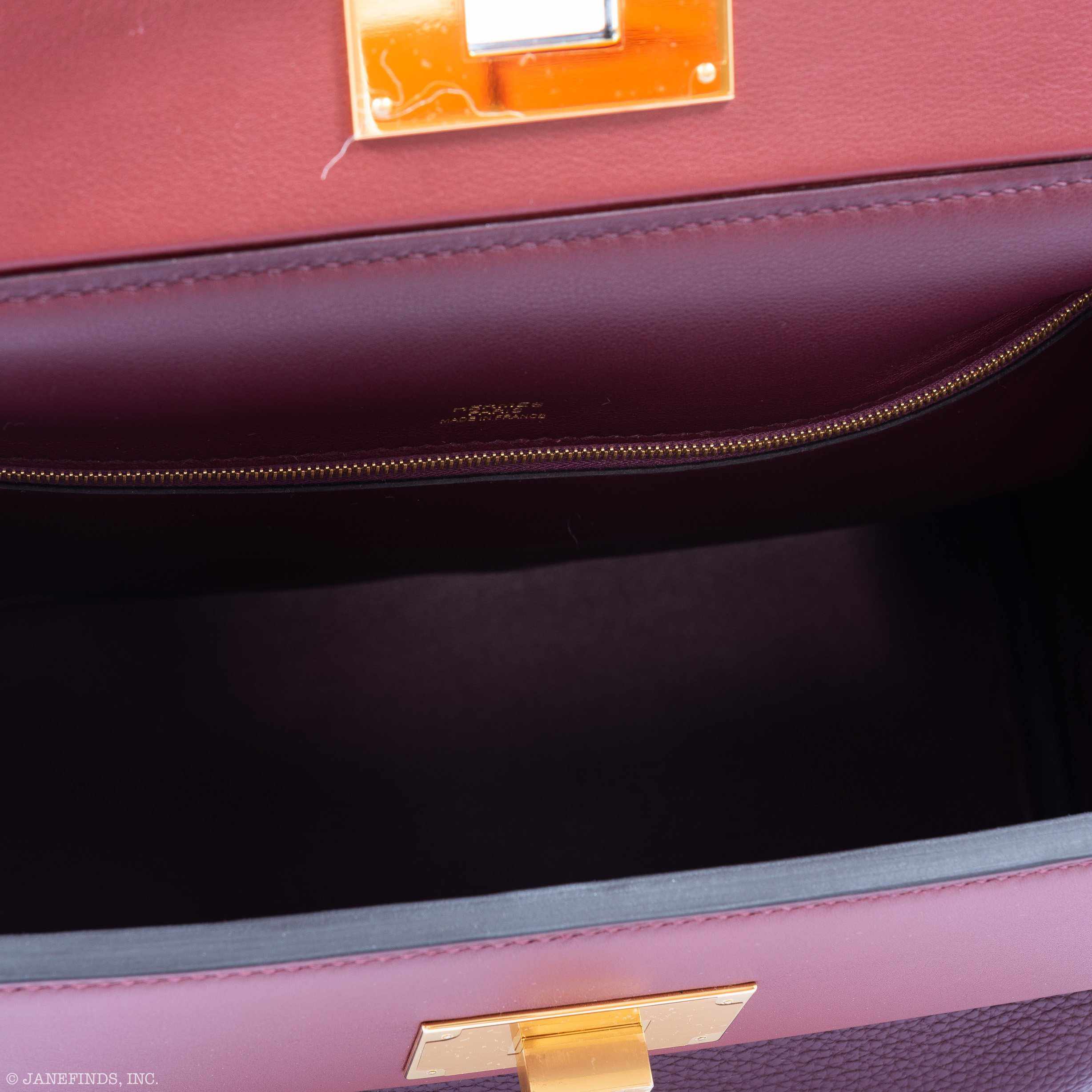 Hermès 24/24 35 Bordeaux & Rouge H Swift & Togo Gold Hardware