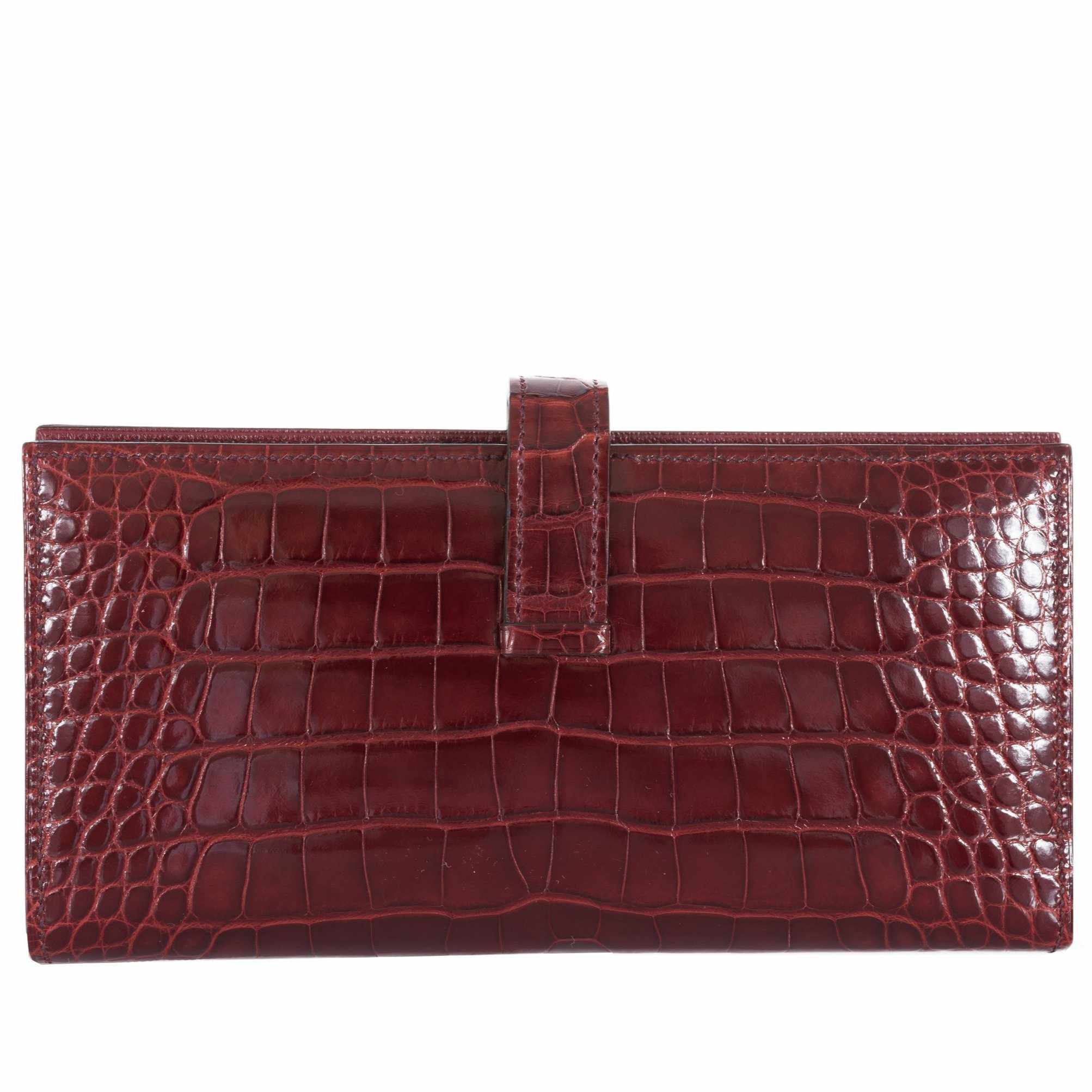 Hermès Bearn Wallet With Gusset Bourgogne Alligator Gold Hardware