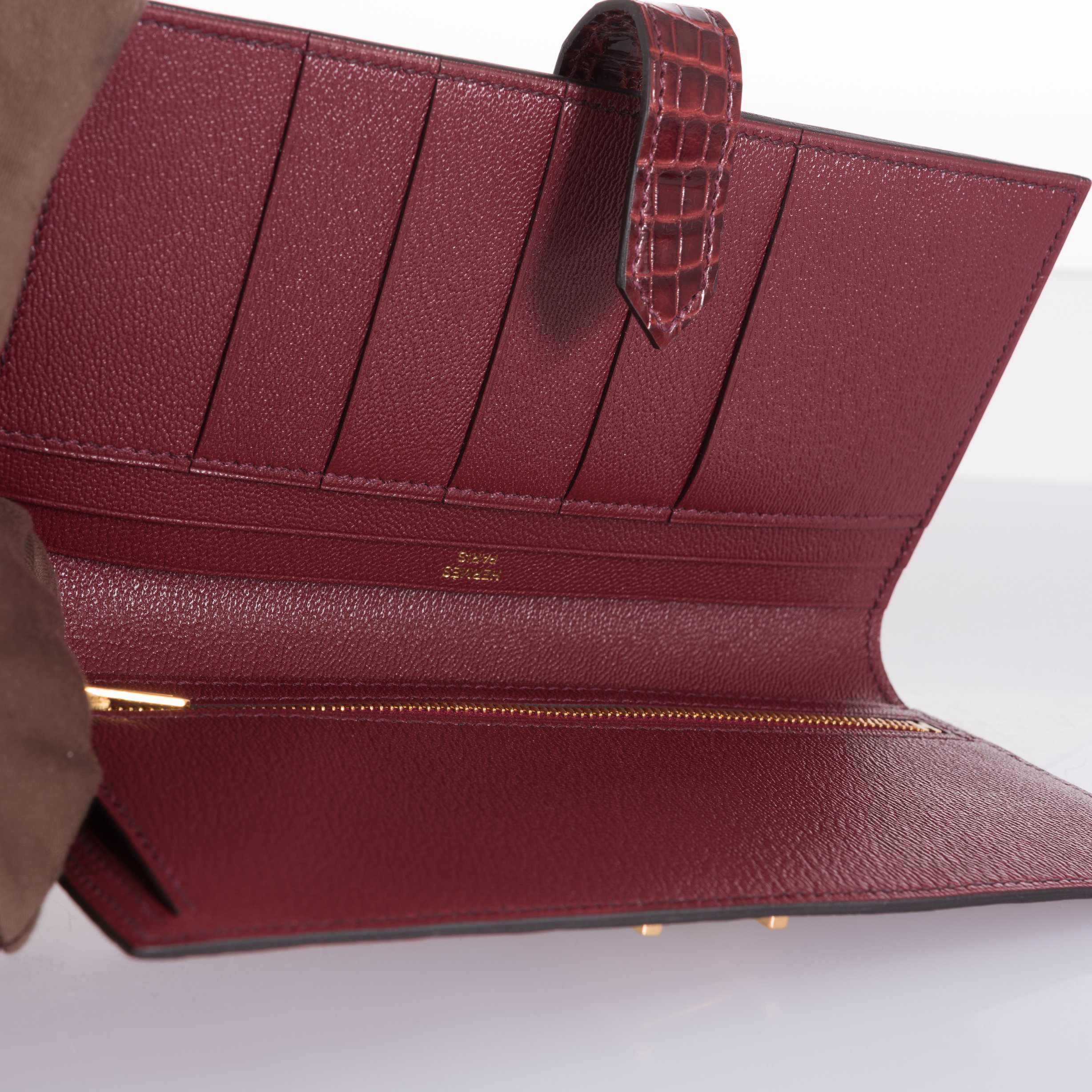 Hermès Bearn Wallet With Gusset Bourgogne Alligator Gold Hardware