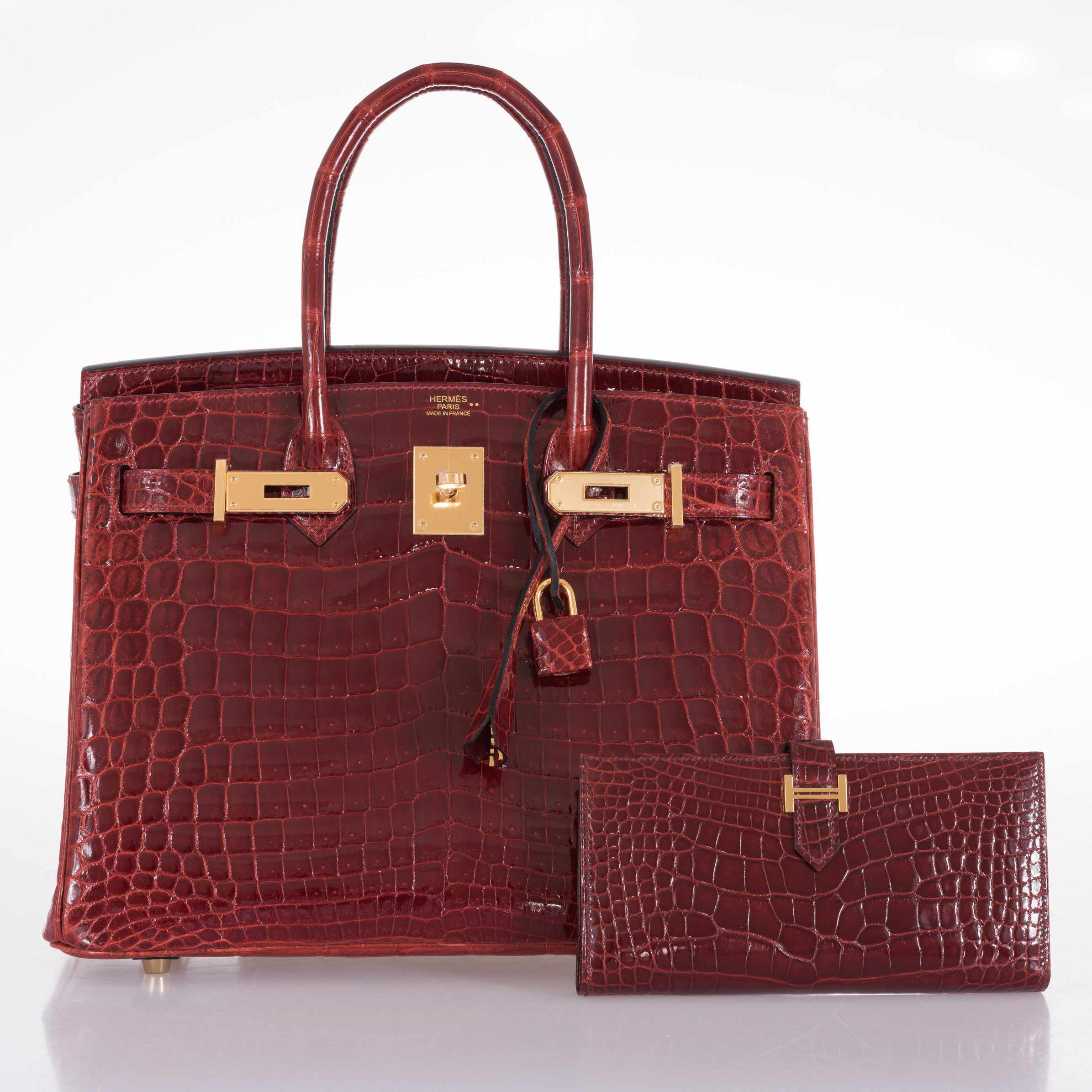 Hermès Bearn Wallet With Gusset Bourgogne Alligator Gold Hardware