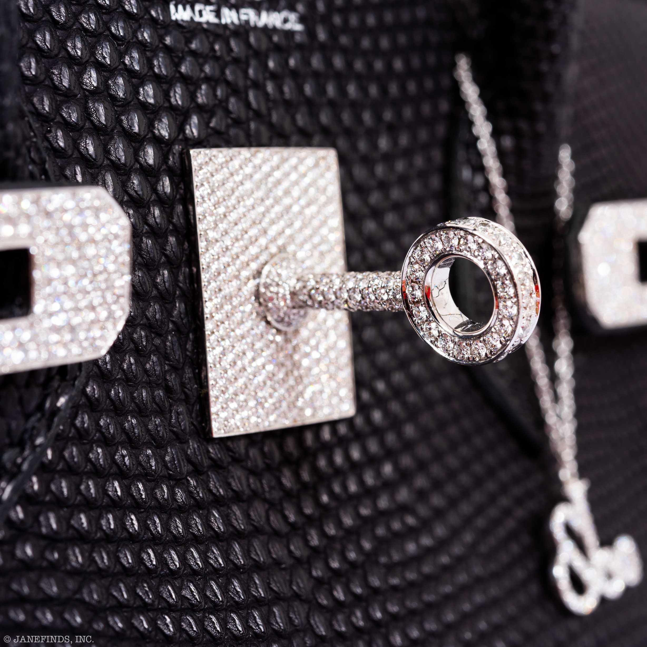 Hermès Birkin 25 Black Salvator Lizard With Jacob & Co. White Gold & Diamond Hardware