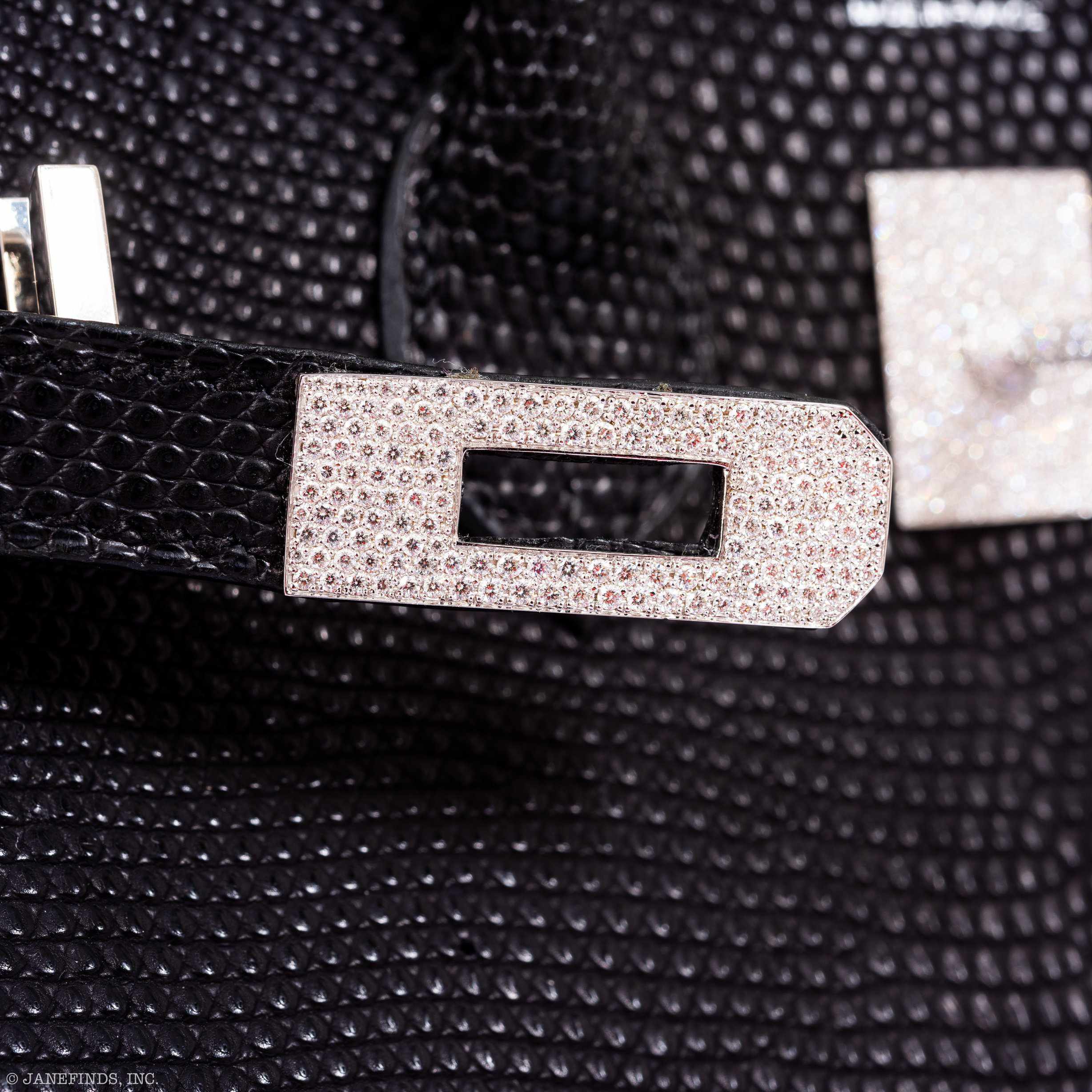 Hermès Birkin 25 Black Salvator Lizard With Jacob & Co. White Gold & Diamond Hardware