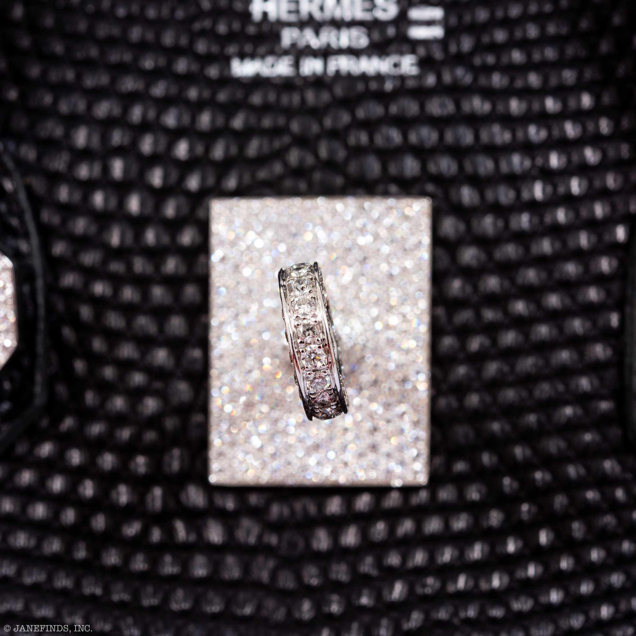 Hermès Birkin 25 Black Salvator Lizard With Jacob & Co. White Gold & Diamond Hardware