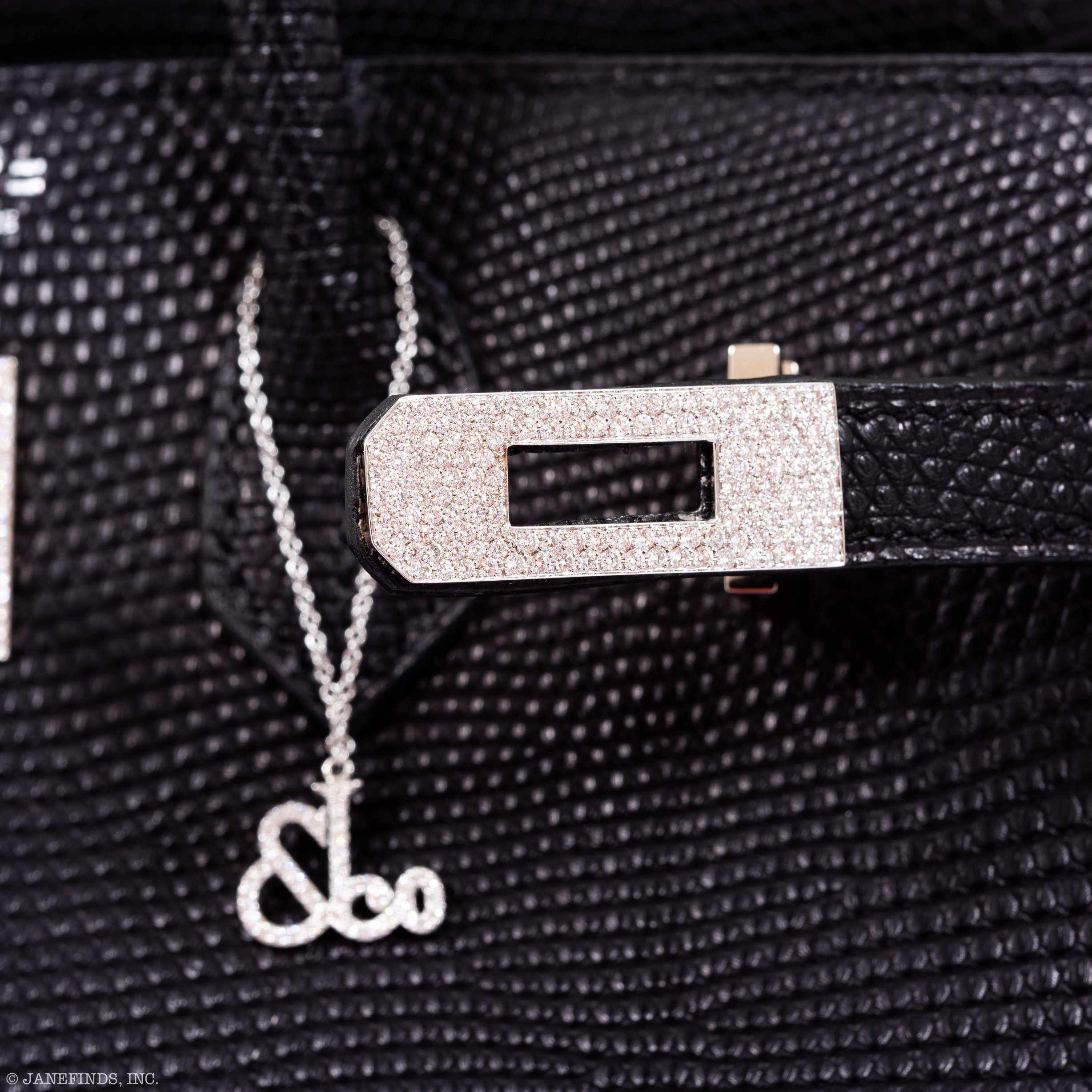 Hermès Birkin 25 Black Salvator Lizard With Jacob & Co. White Gold & Diamond Hardware