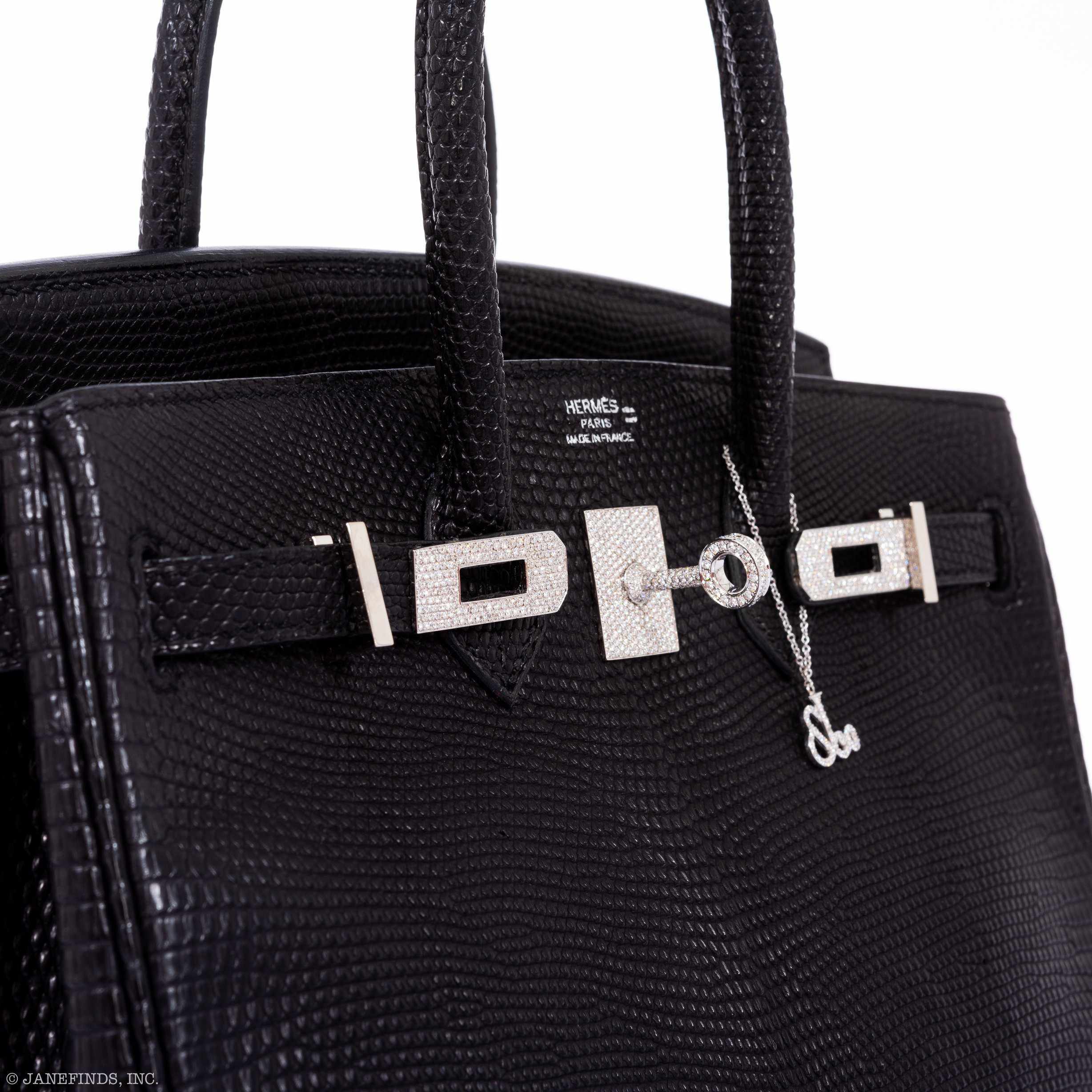 Hermès Birkin 25 Black Salvator Lizard With Jacob & Co. White Gold & Diamond Hardware