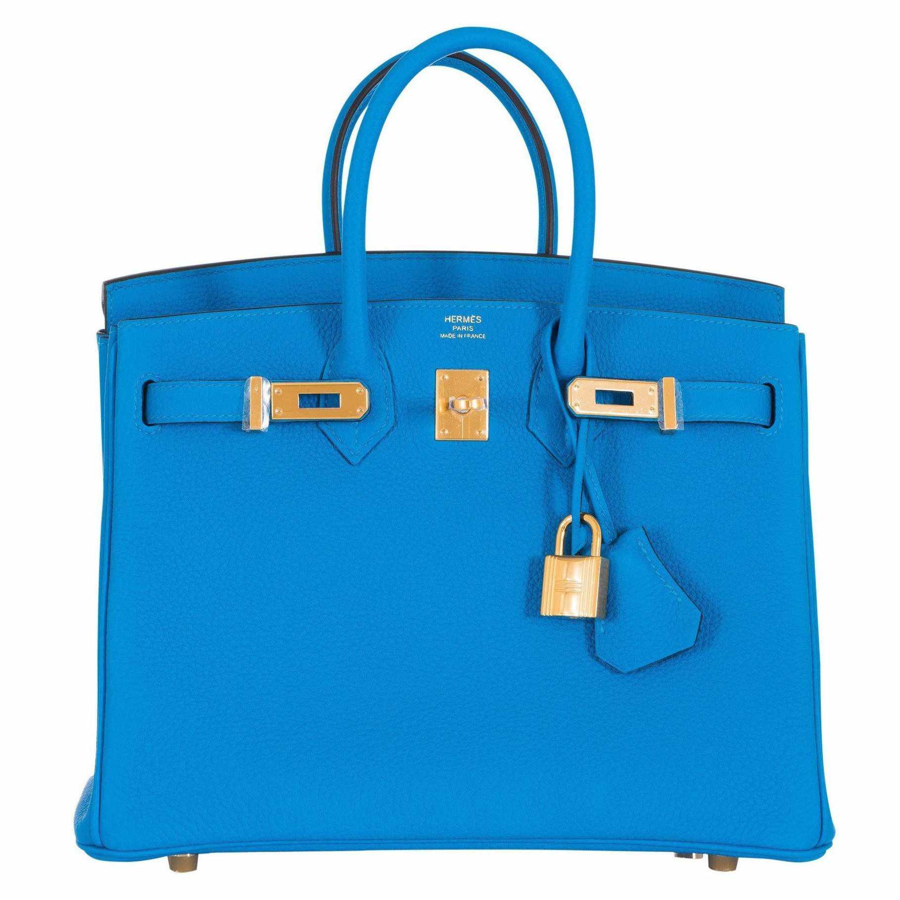 Hermes Birkin 25 Blue Zanzibar Togo Leather Gold Hardware Handbag