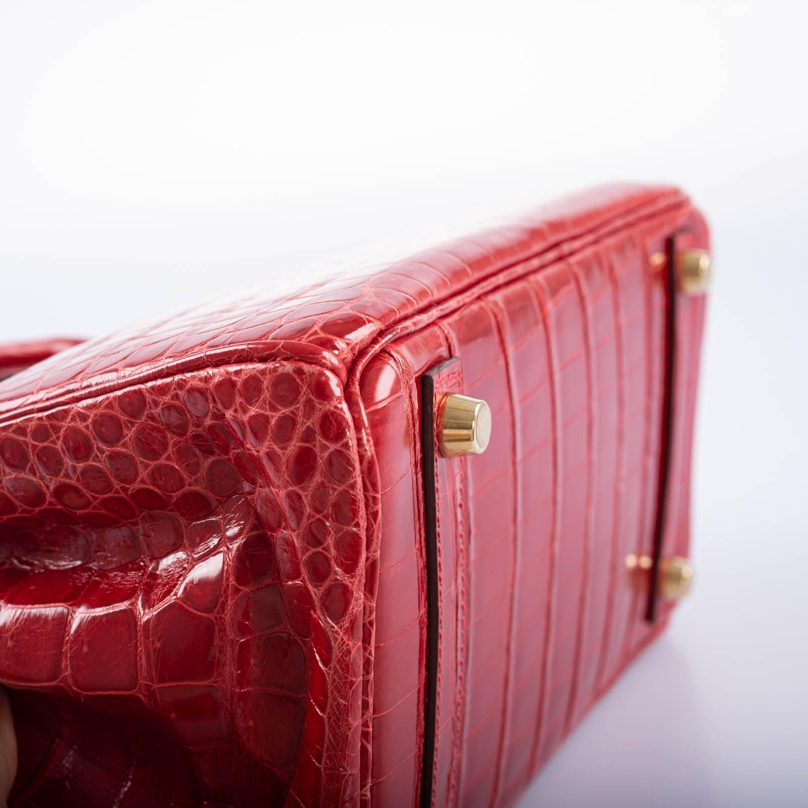 Hermès Birkin 25 Braise Porosus Crocodile with Gold Hardware