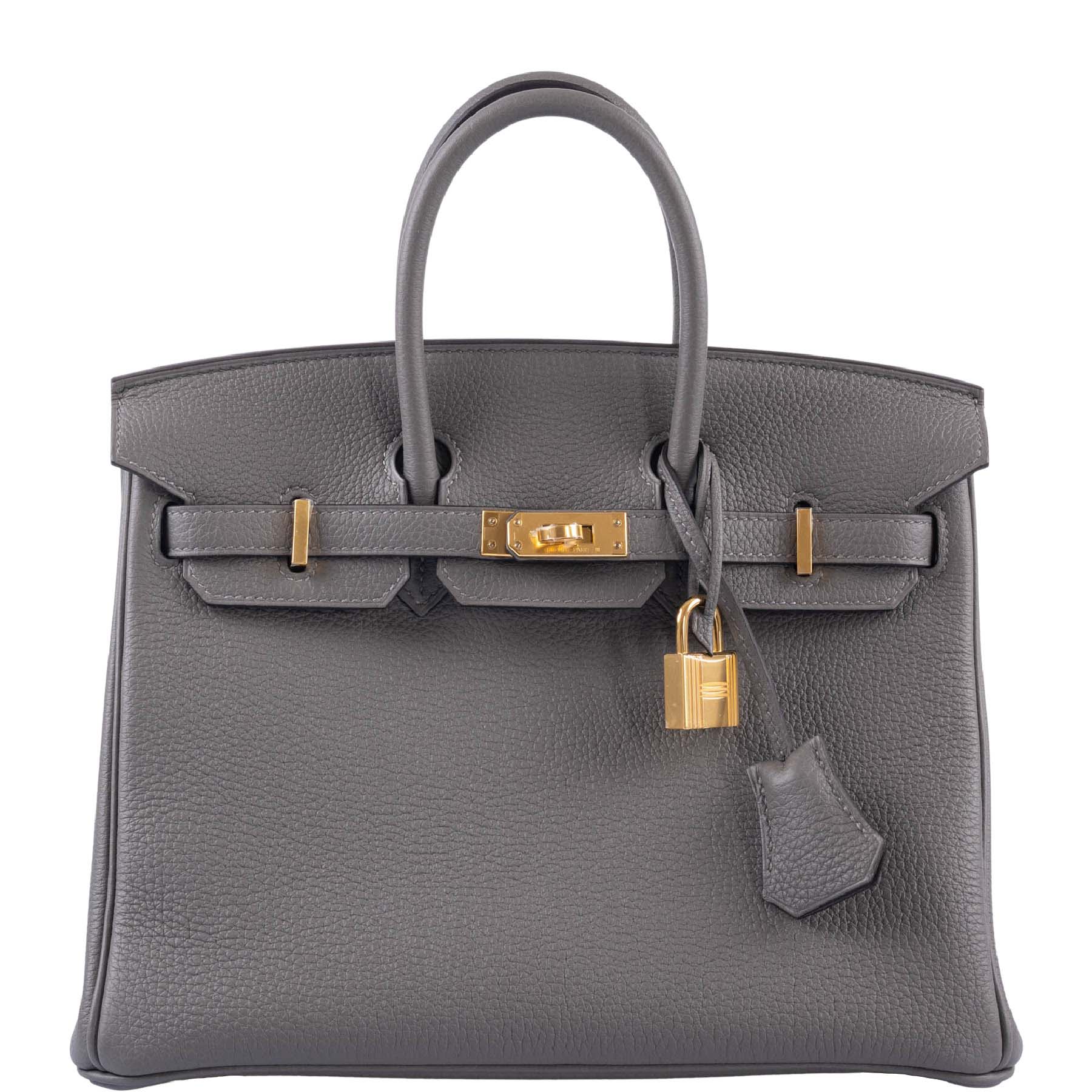 Hermes Birkin 25 Bag Gris Asphalte Novillo Leather Gold Hardware –  Mightychic