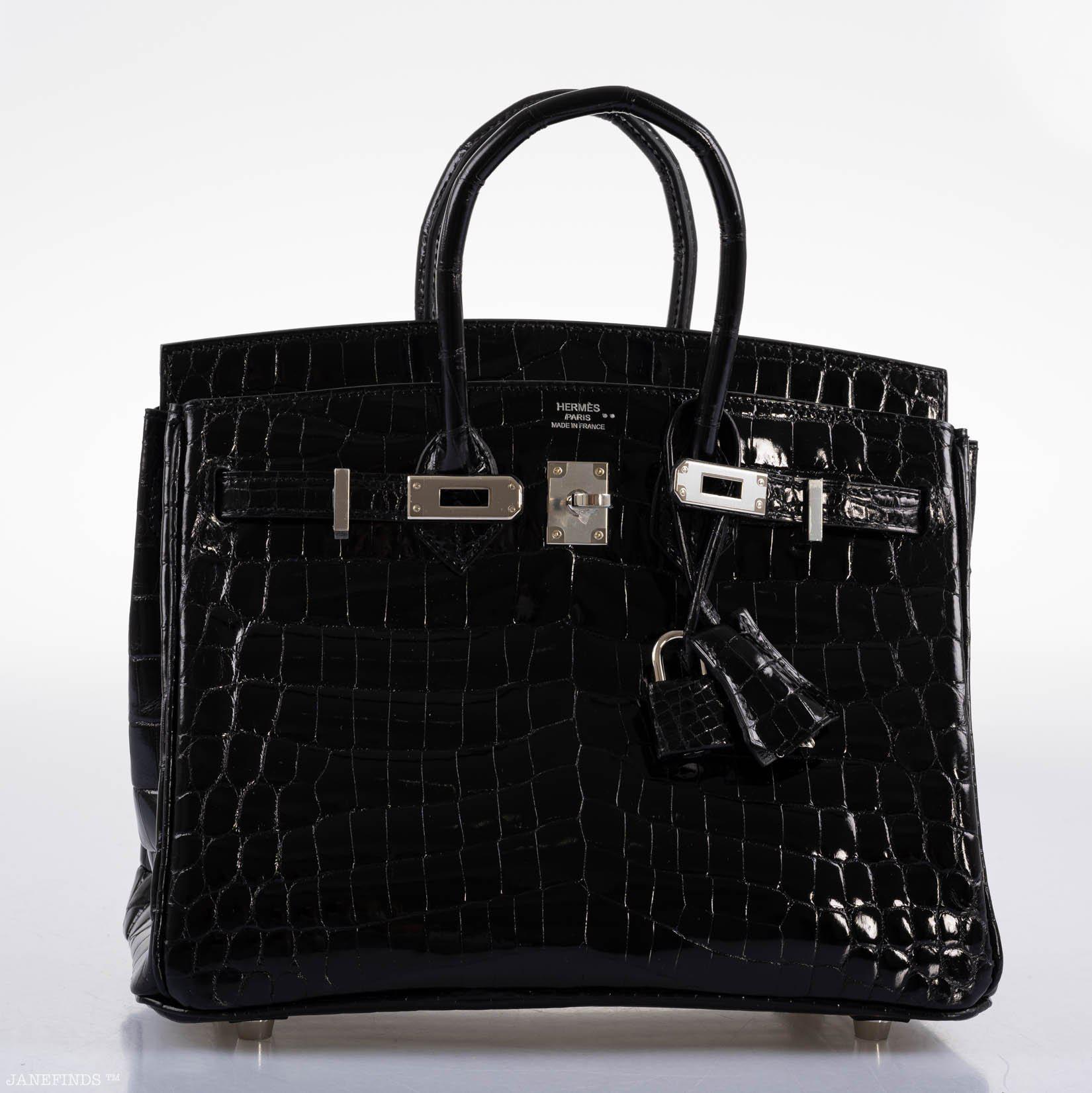 Hermès Birkin 25 Shiny Black Niloticus Crocodile with Palladium Hardware - 2019, D