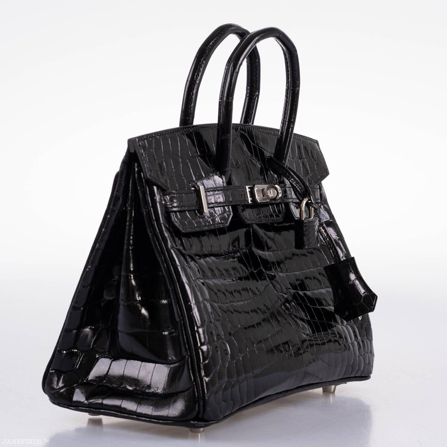 Hermès Birkin 25 Shiny Black Niloticus Crocodile with Palladium Hardware - 2019, D