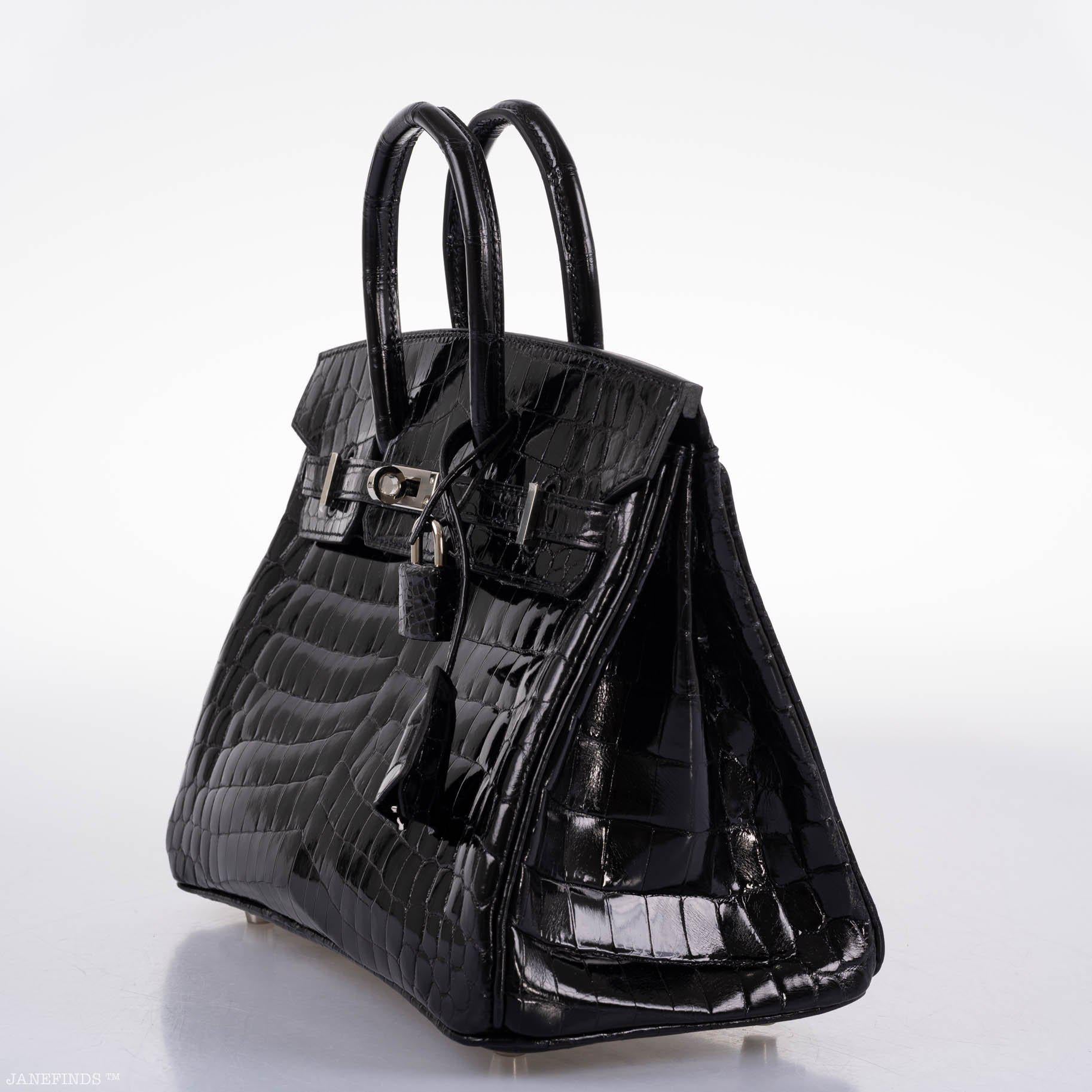Hermès Birkin 25 Shiny Black Niloticus Crocodile with Palladium Hardware - 2019, D