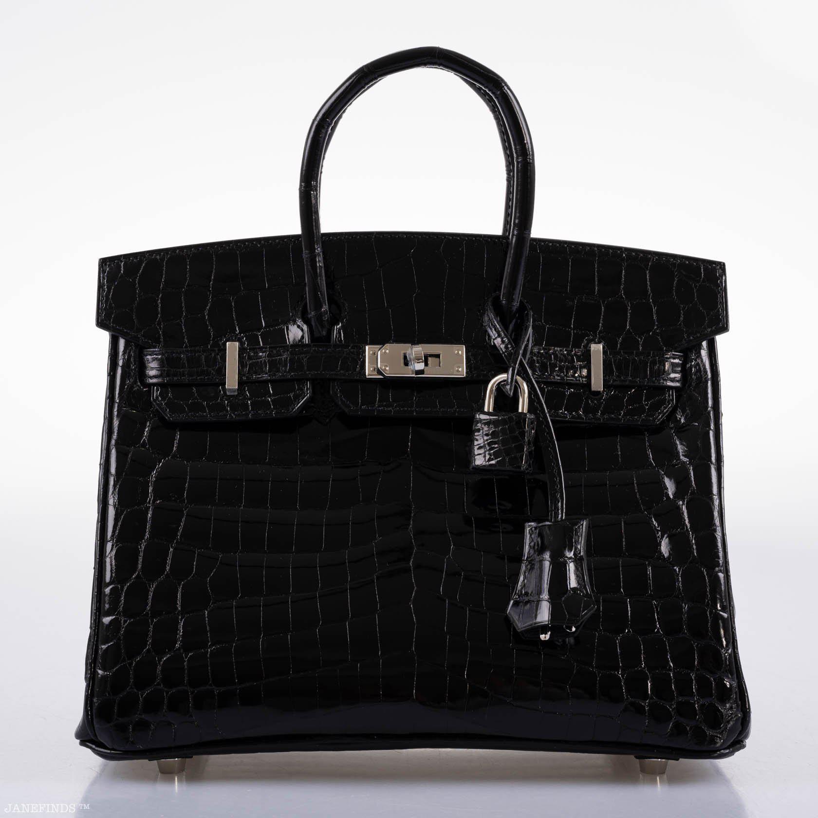 Hermès Birkin 25 Shiny Black Niloticus Crocodile with Palladium Hardware - 2019, D