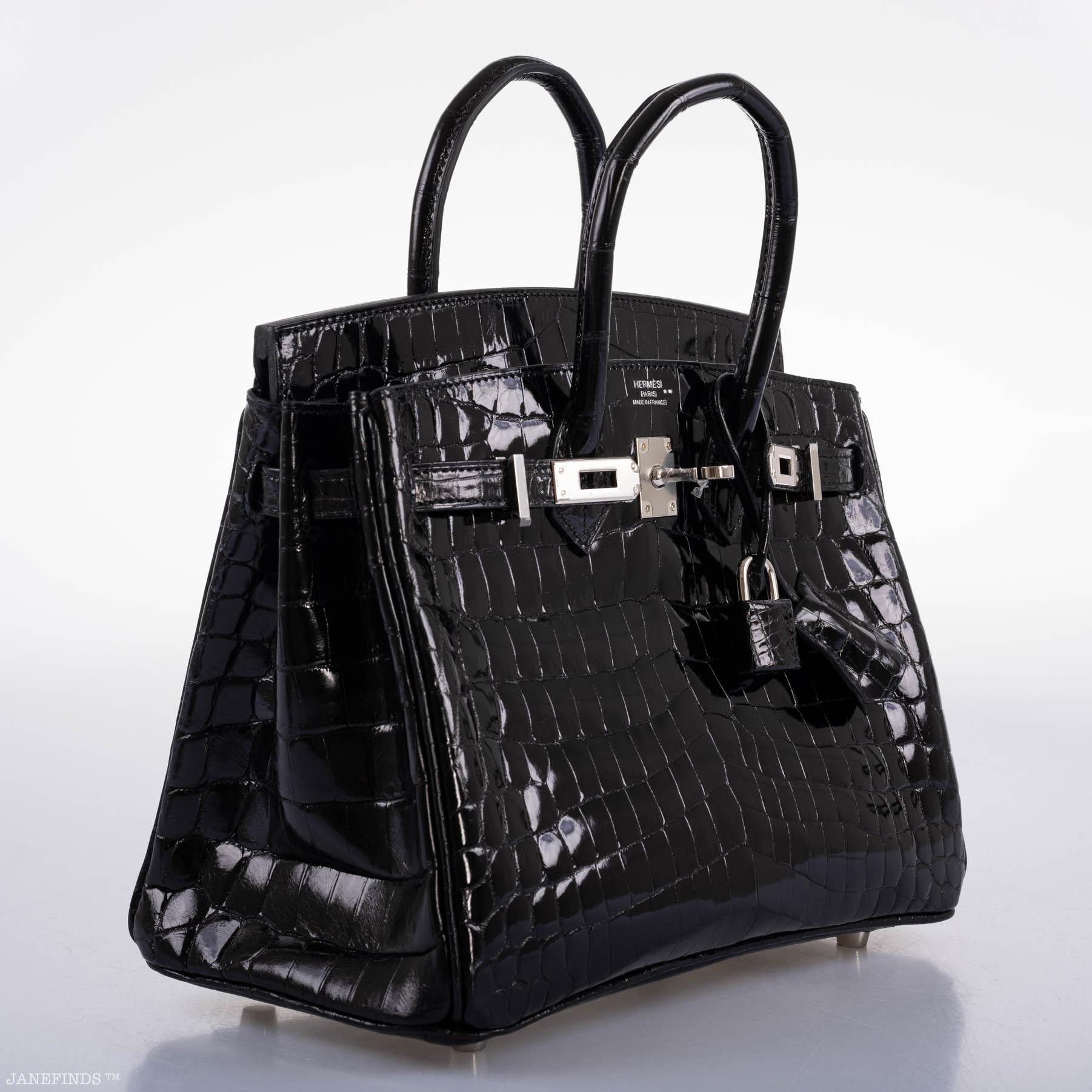 Hermès Birkin 25 Shiny Black Niloticus Crocodile with Palladium Hardware - 2019, D