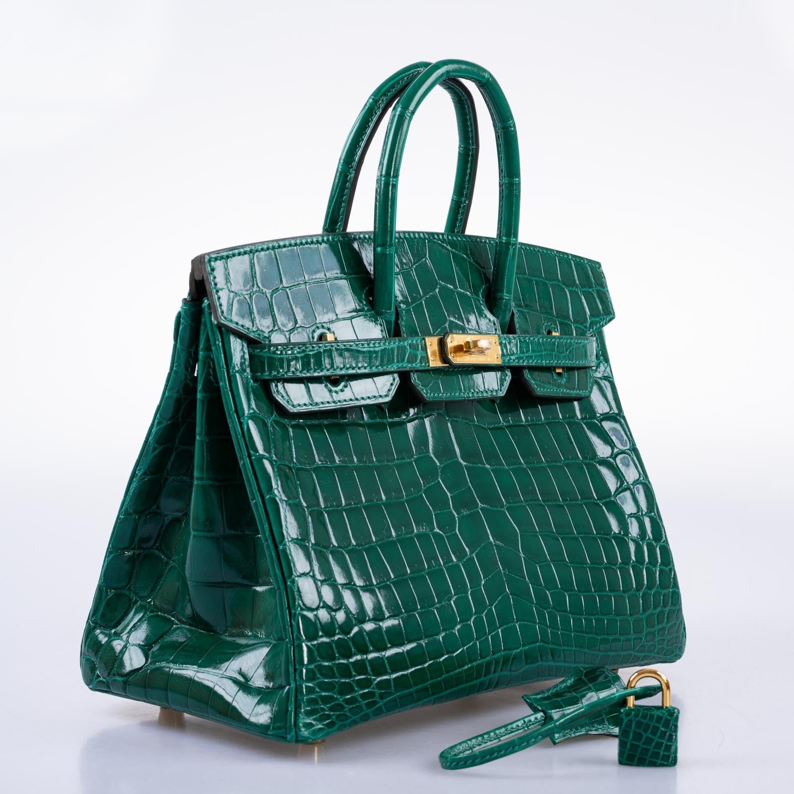 Hermès Birkin 25 Vert Emerald Shiny Niloticus Crocodile Gold Hardware
