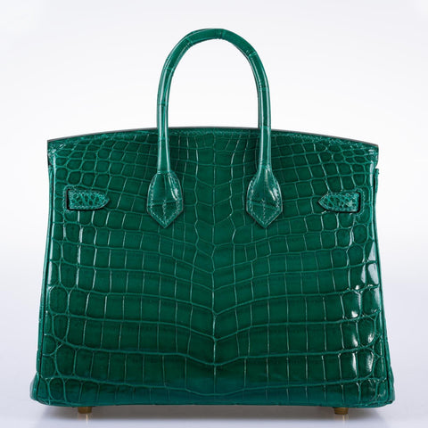 Hermès Birkin 25 Vert Emerald Shiny Niloticus Crocodile Gold Hardware