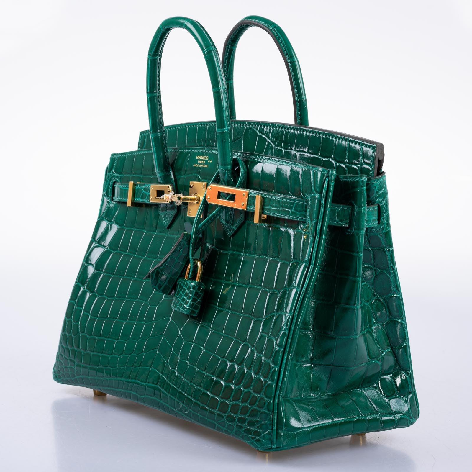 Hermès Birkin 25 Vert Emerald Shiny Niloticus Crocodile Gold Hardware