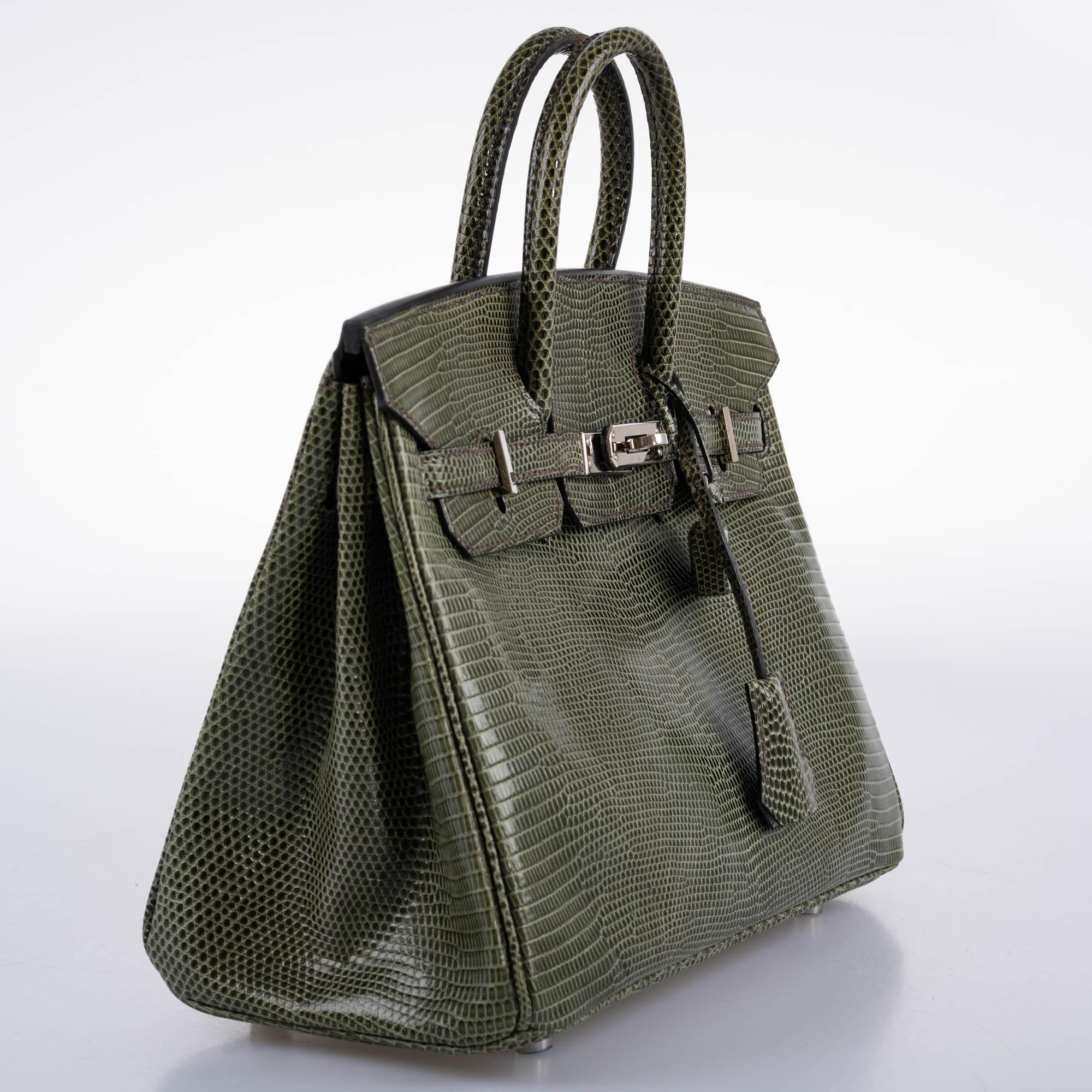 Hermès Birkin 25 Vert Olive Salvator Lizard with Palladium Hardware - 2008, L Square