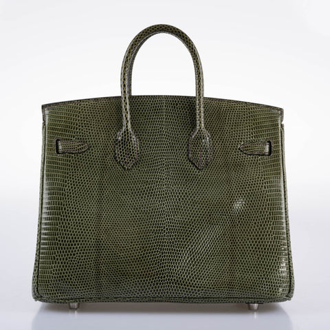 Hermès Birkin 25 Vert Olive Salvator Lizard with Palladium Hardware - 2008, L Square