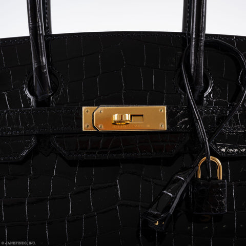 Hermès Birkin 30 Black Shiny Niloticus Crocodile Gold Hardware - 2021, Z