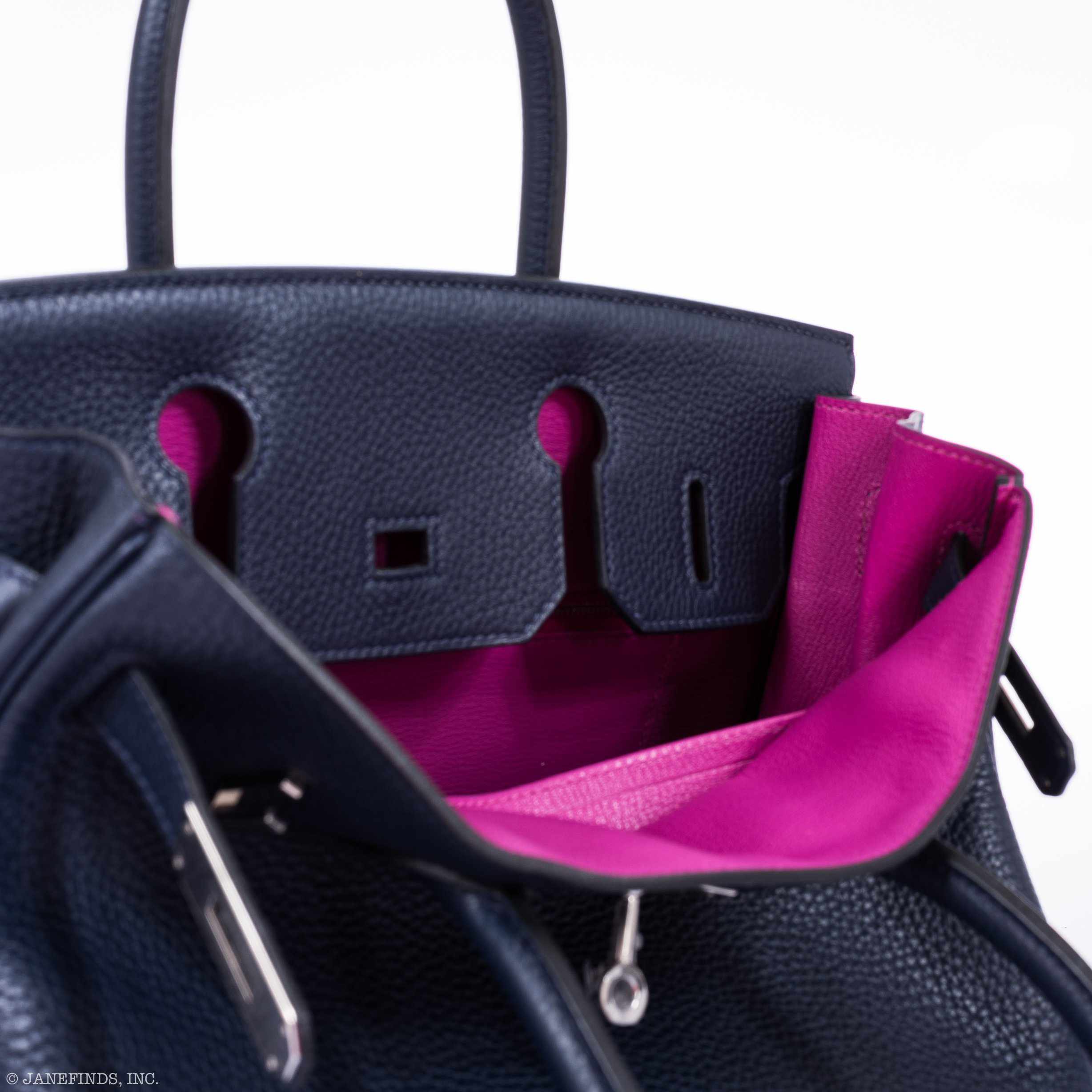 Hermès Birkin 30 Blue Nuit Verso Rose Pourpre Togo Palladium Hardware - Limited Edition