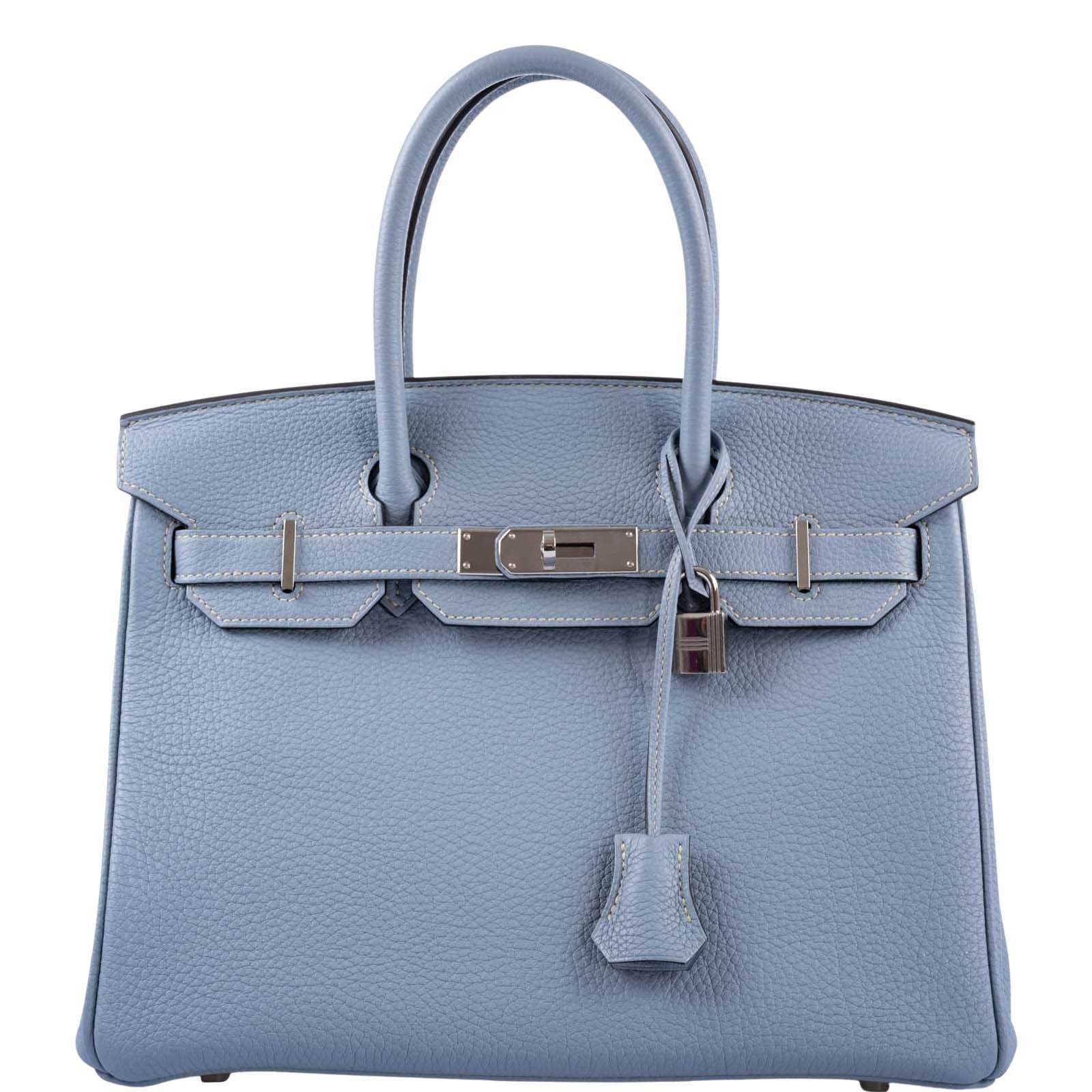Hermes Birkin bag 30 Blue pale Clemence leather Gold hardware
