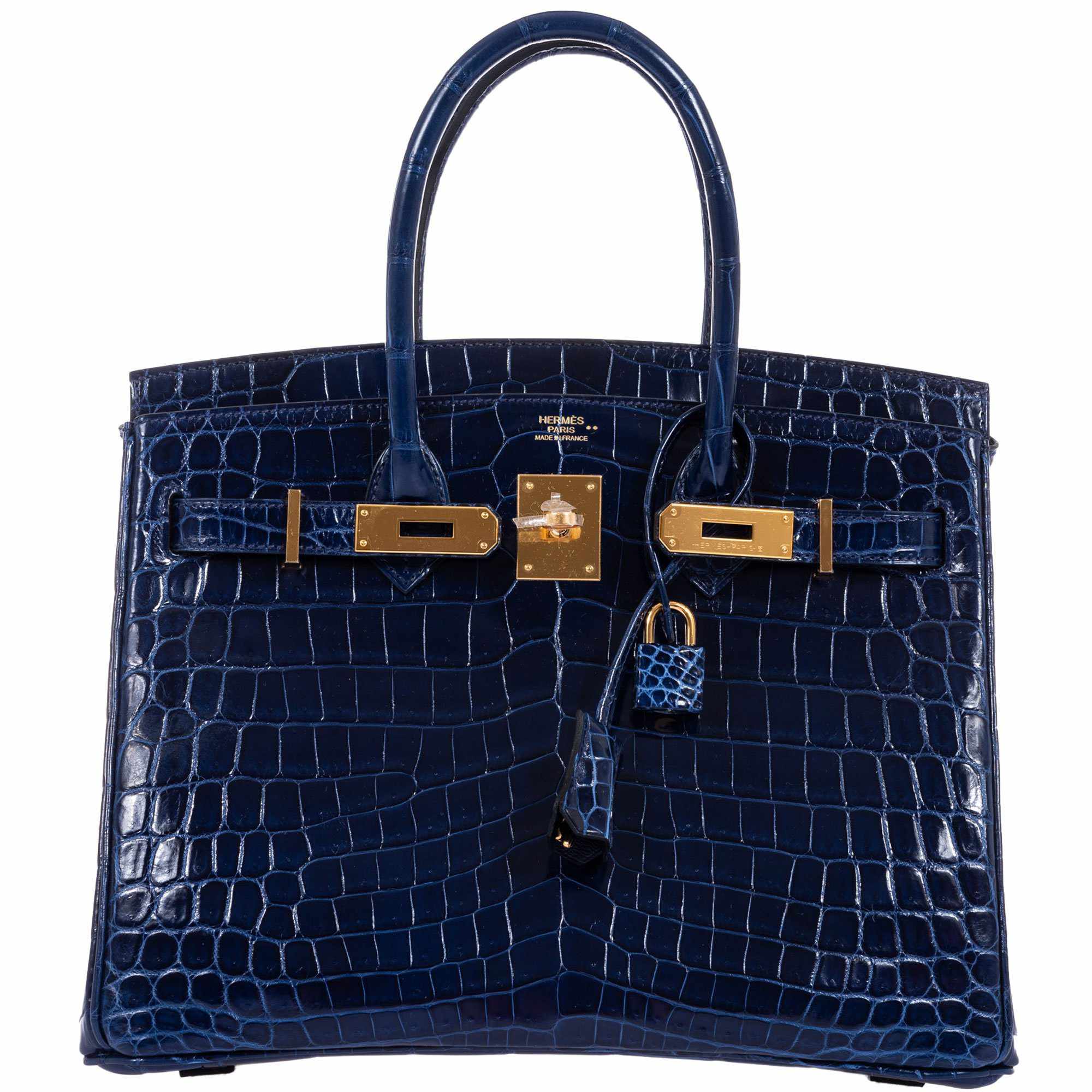 Discount Hermes 7W Blue Izmir Original Crocodile Leather Birkin Bag30cm  Gold Hardware