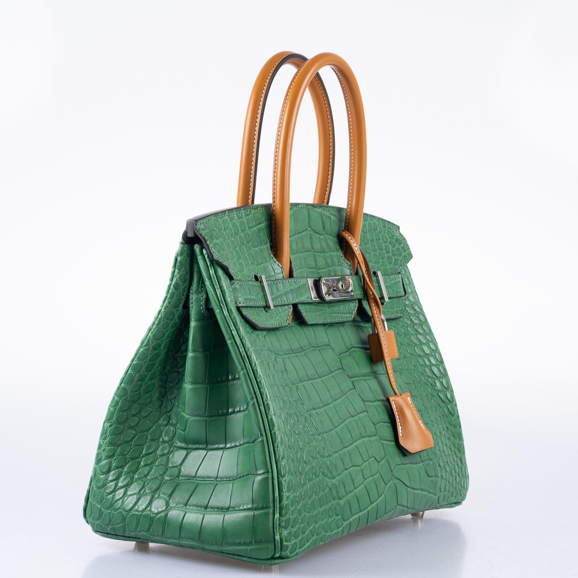 Hermès Birkin 30 Cactus Matte Alligator with Natural-Sable Matte Veau Butler and Palladium Hardware