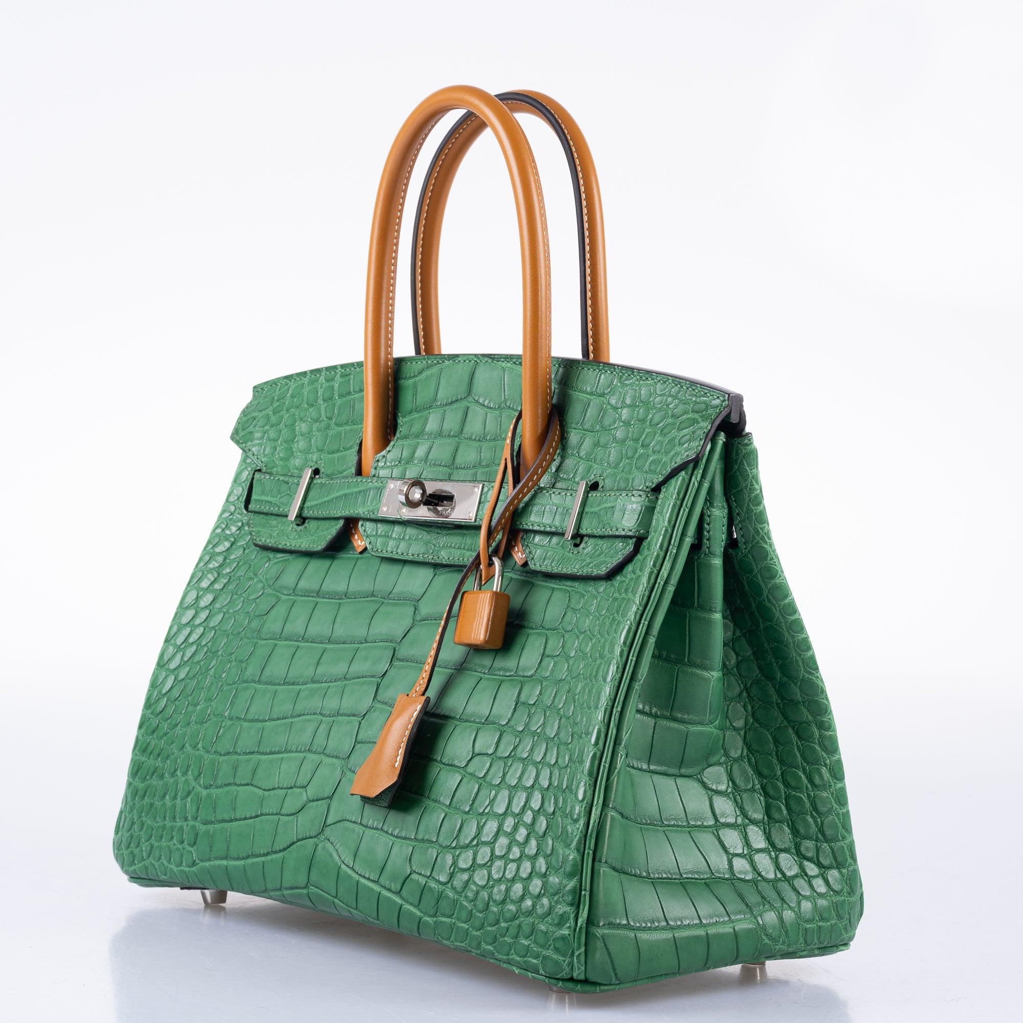 Hermès Birkin 30 Cactus Matte Alligator with Natural-Sable Matte Veau Butler and Palladium Hardware