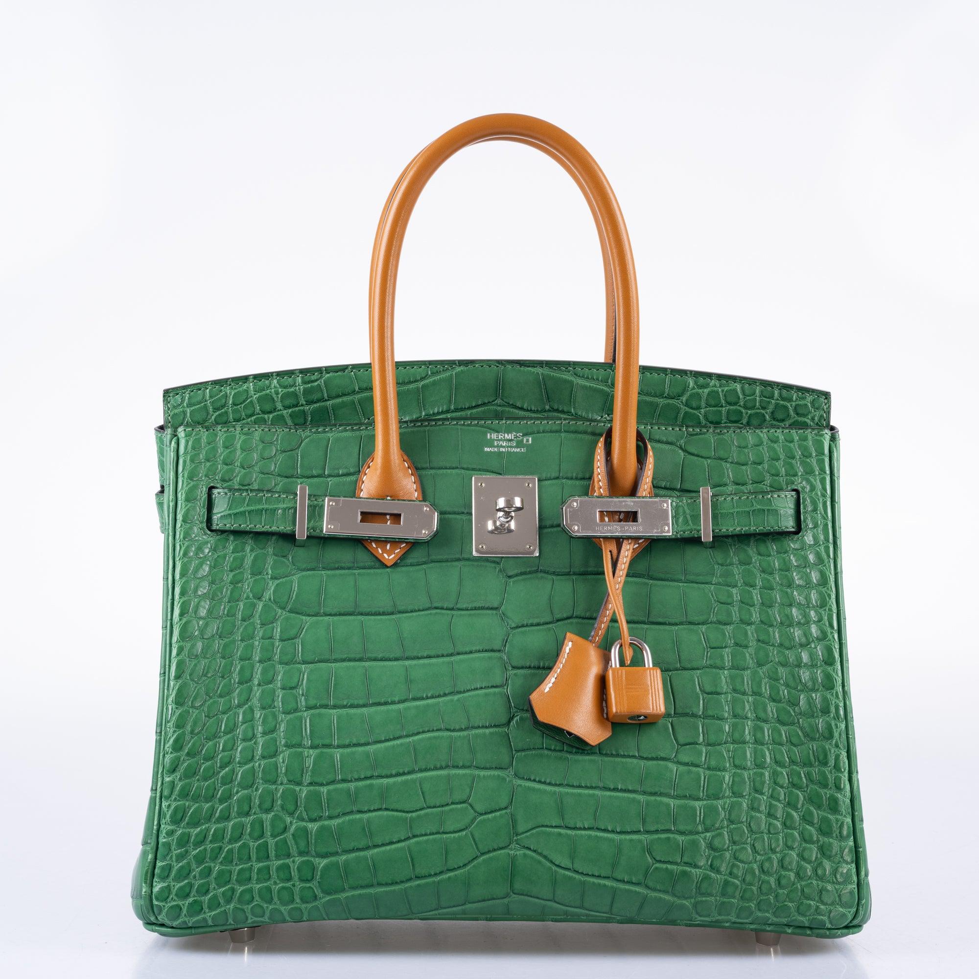 Hermès Birkin 30 Cactus Matte Alligator with Natural-Sable Matte Veau Butler and Palladium Hardware